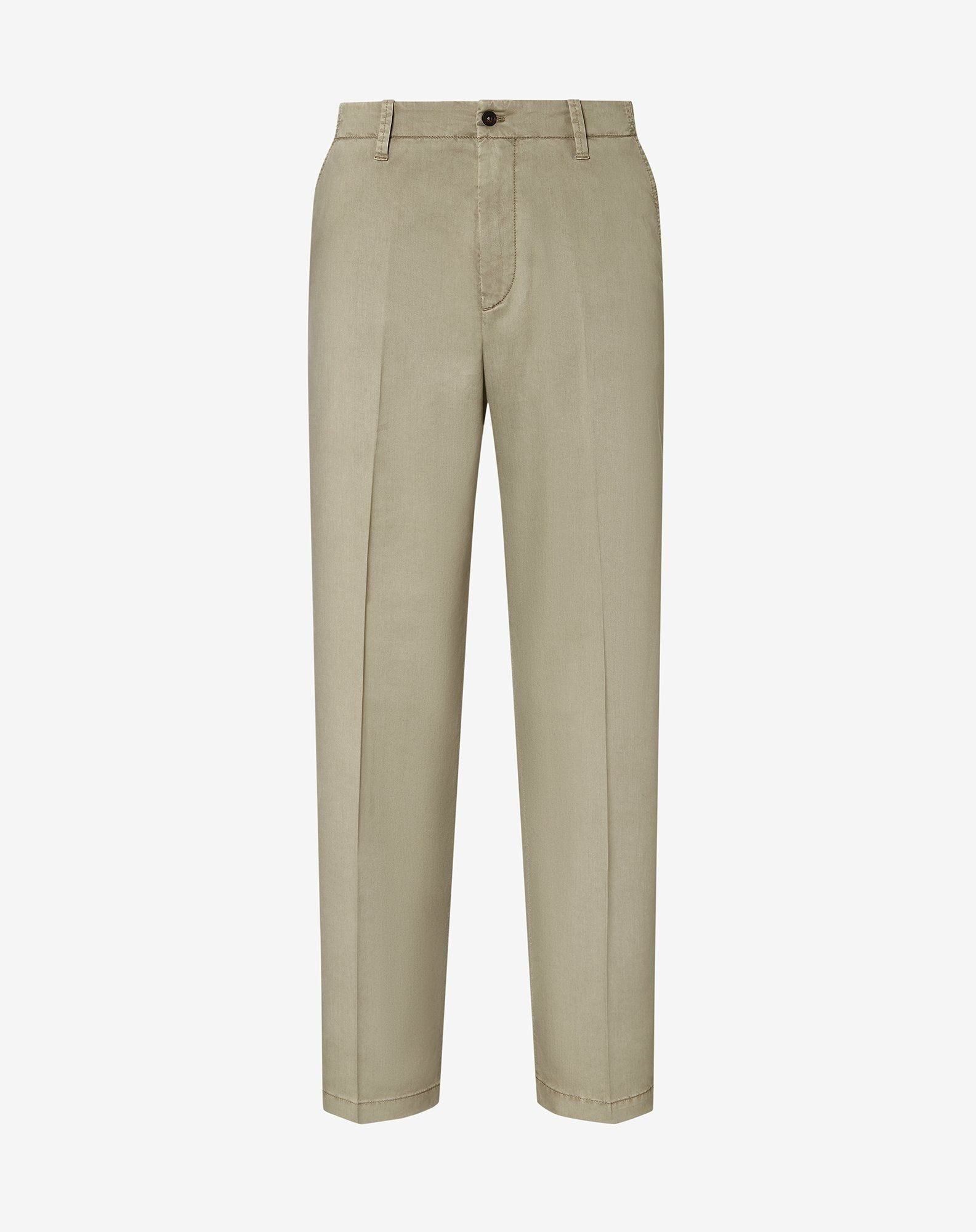 Khaki stretch lyocell cotton trousers