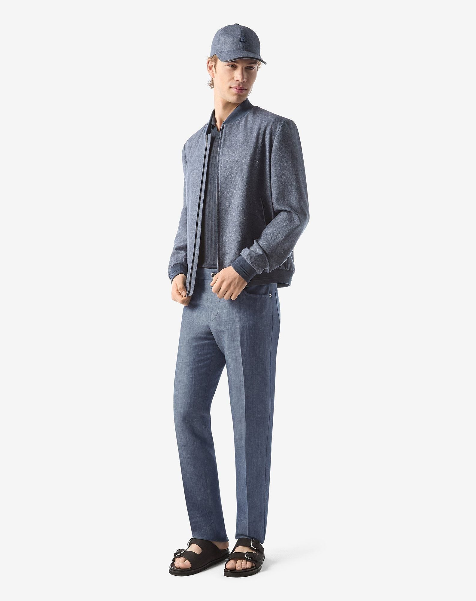 Indigo 5-pocket wool and linen trousers