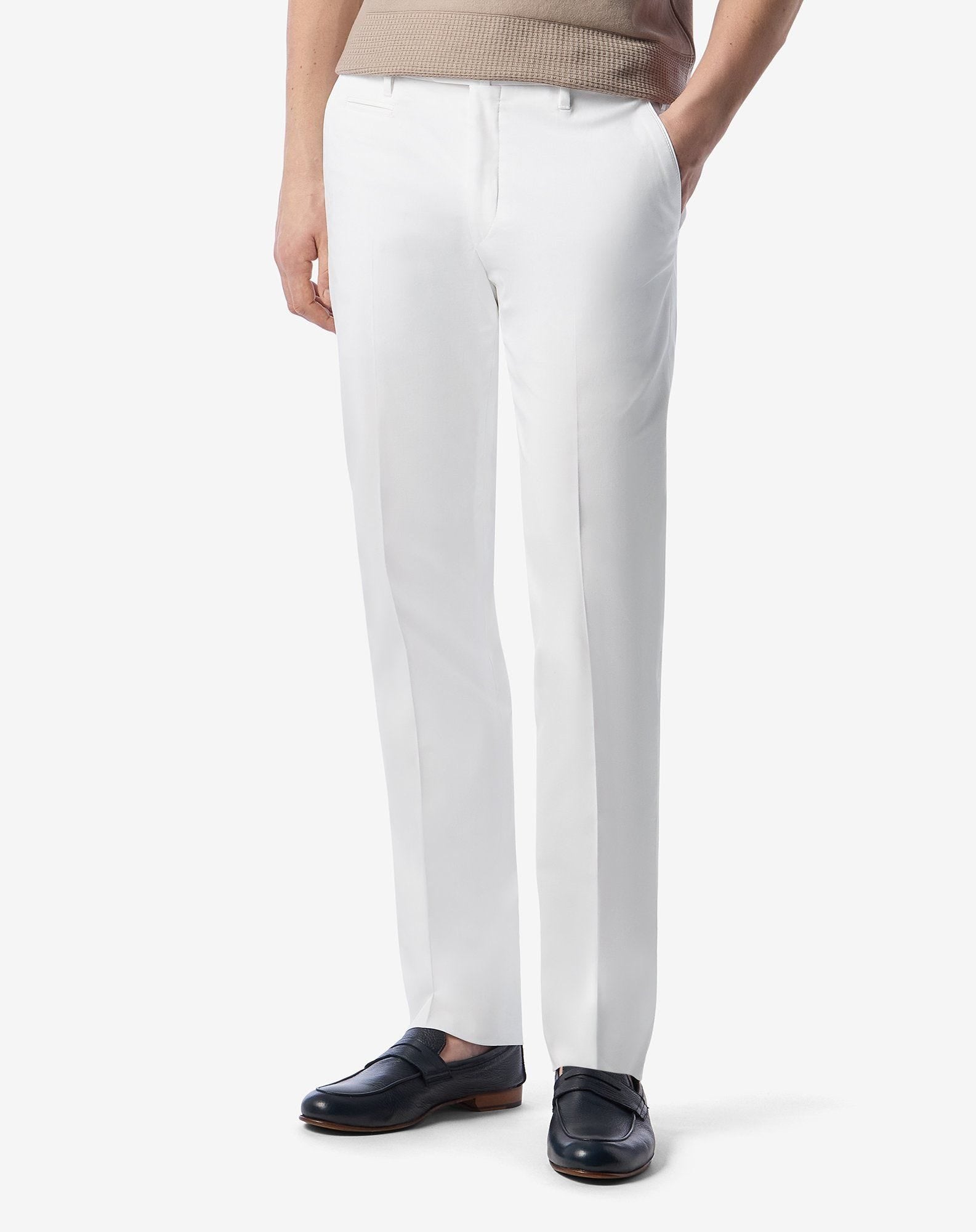 White stretch cotton gabardine trousers