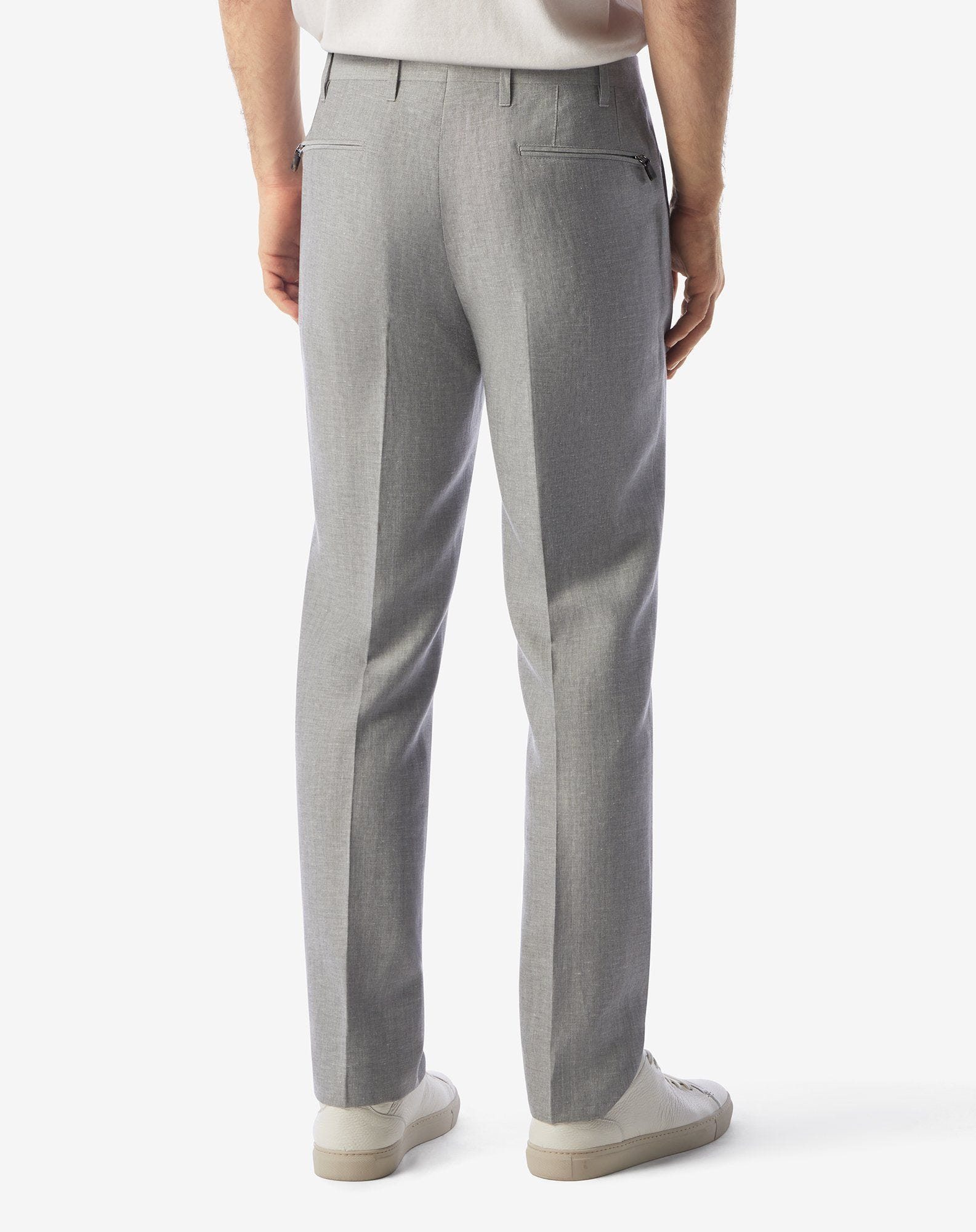 Gray wool and linen chambray trousers
