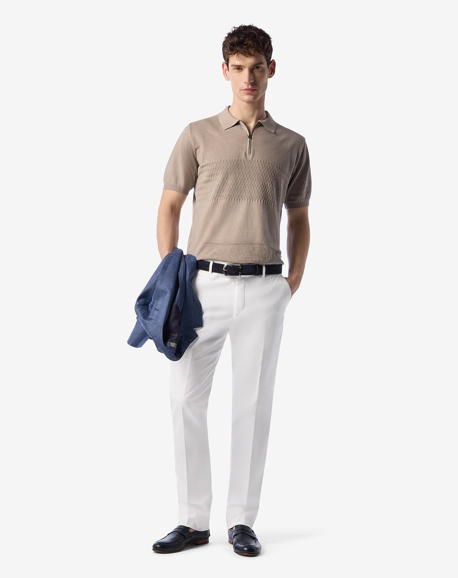 White stretch cotton gabardine trousers