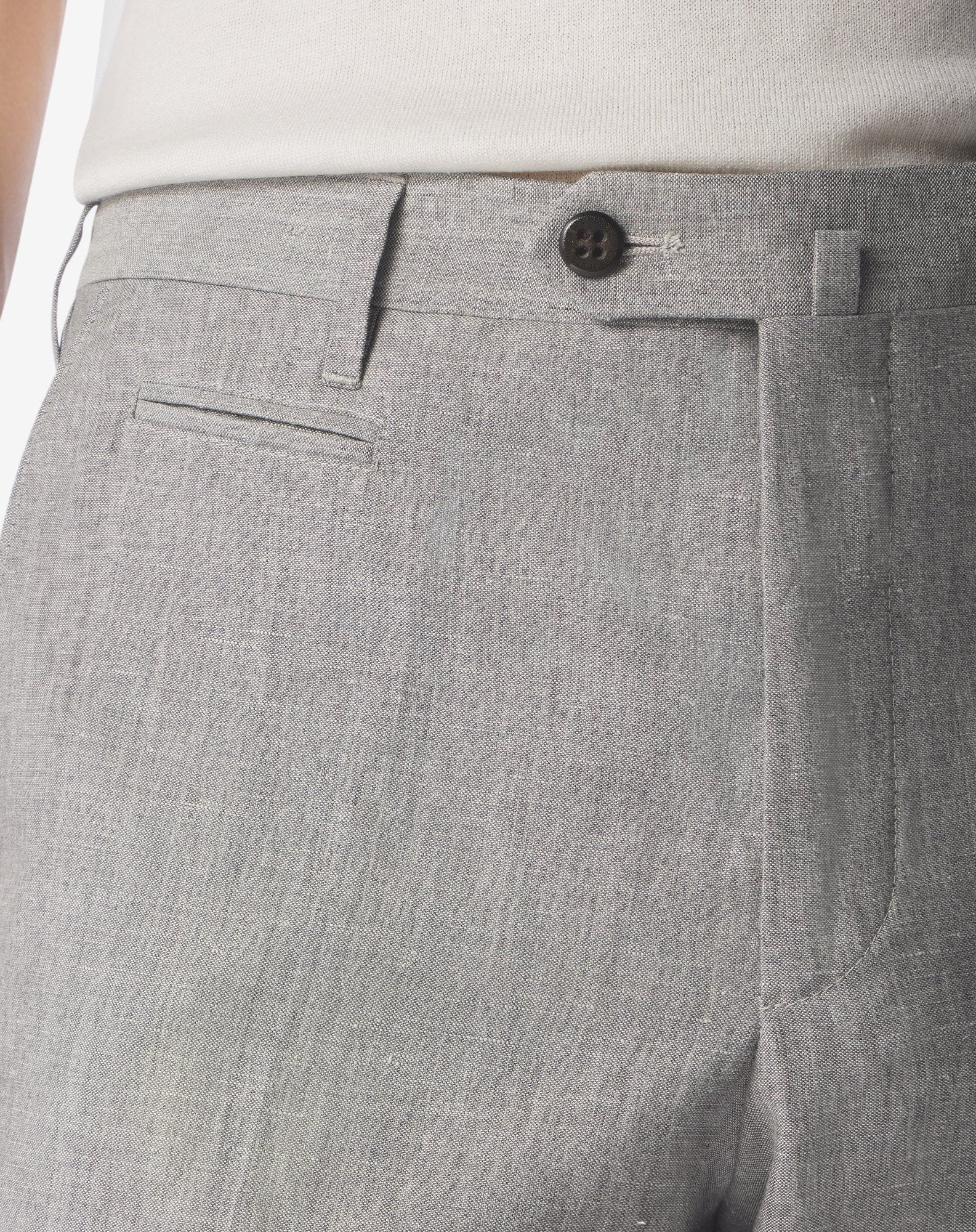 Gray wool and linen chambray trousers