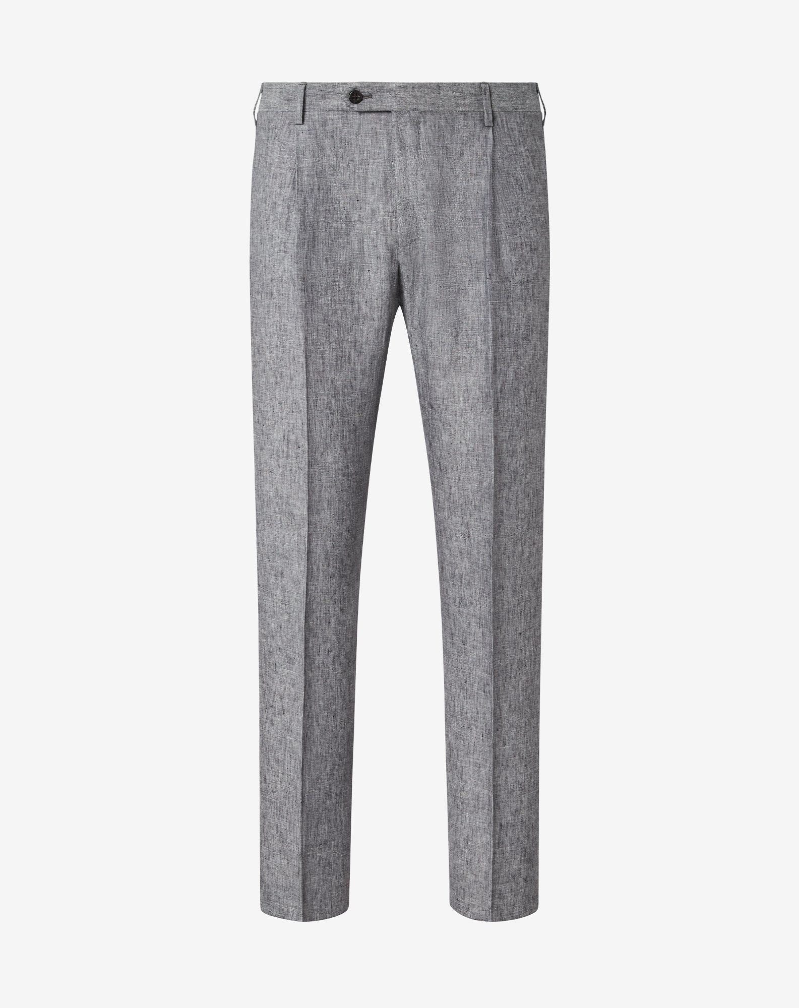 Single-dart grey trousers made from pure linen chambray