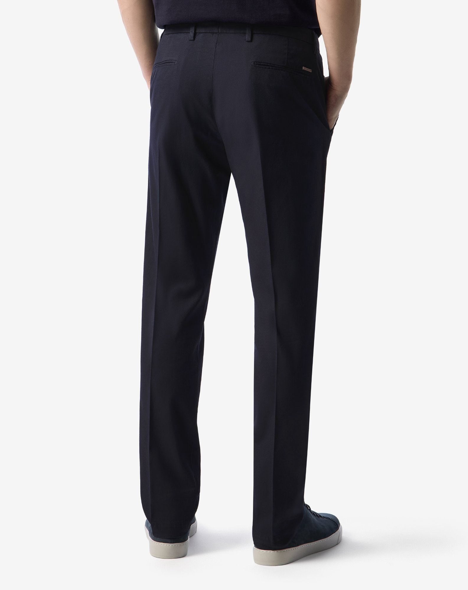 Navy blue stretch cotton and linen chinos