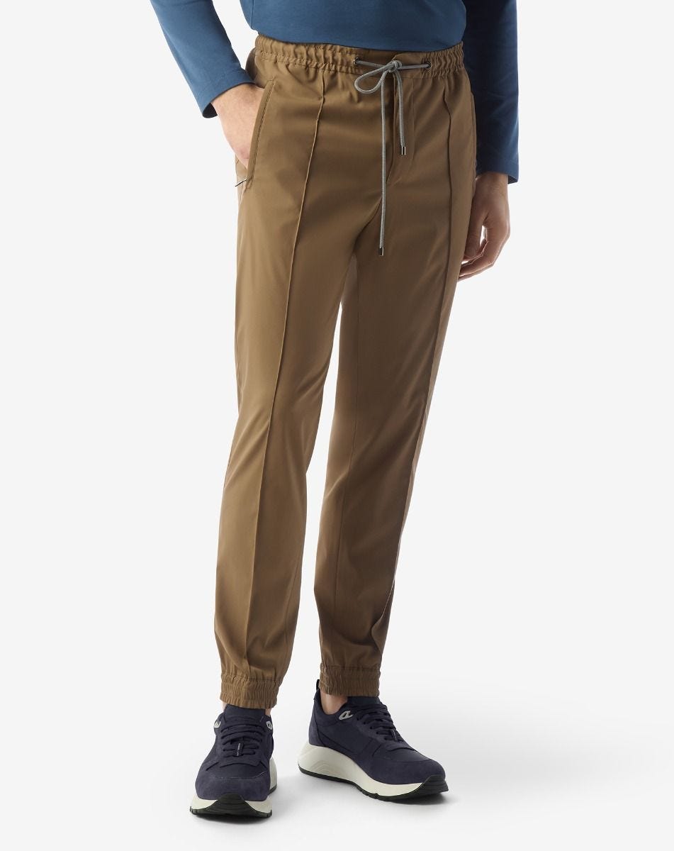 Beige technical wool fabric joggers