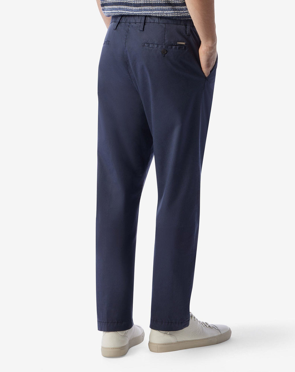 Navy blue stretch cotton satin trousers