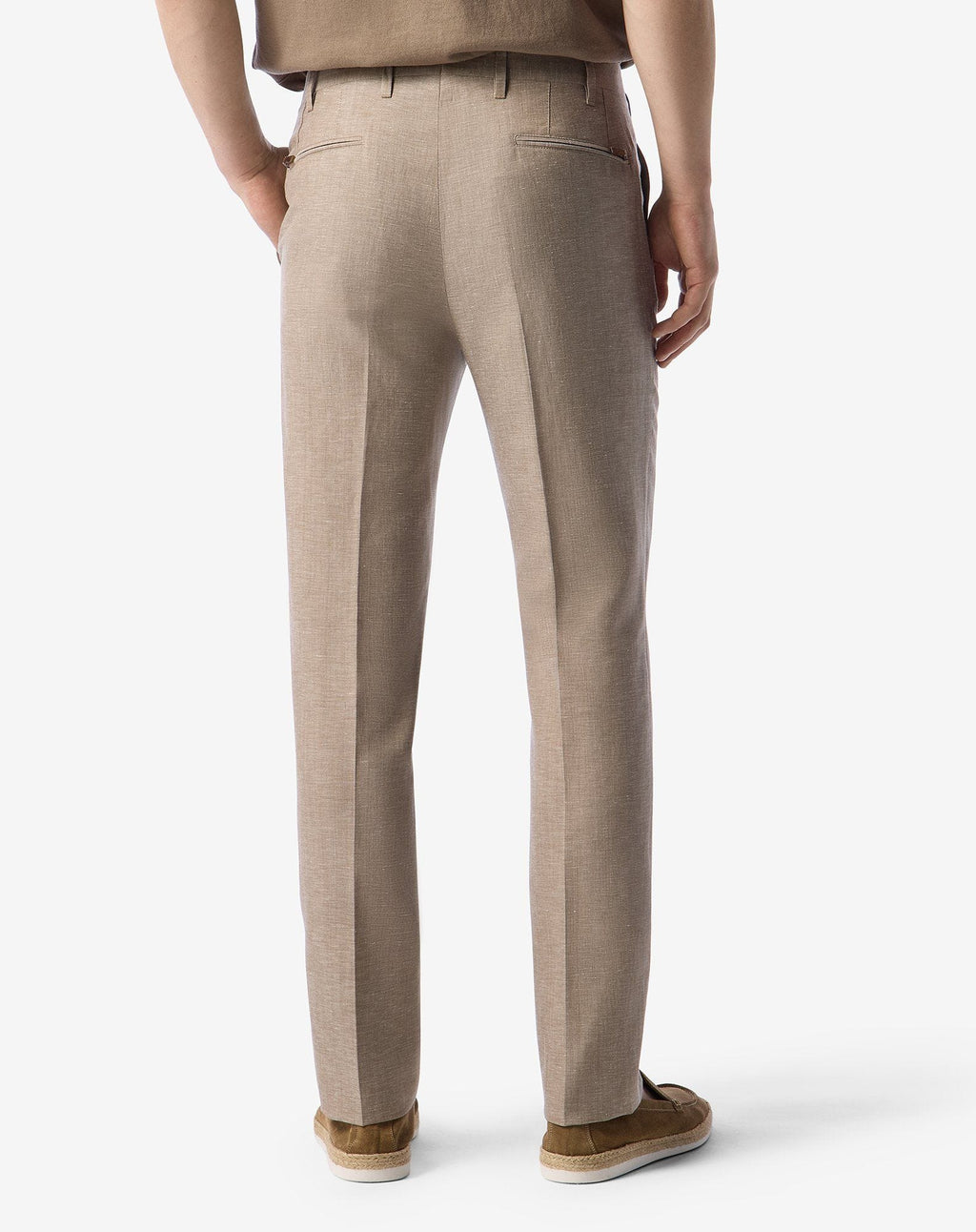 Beige wool and linen chambray trousers
