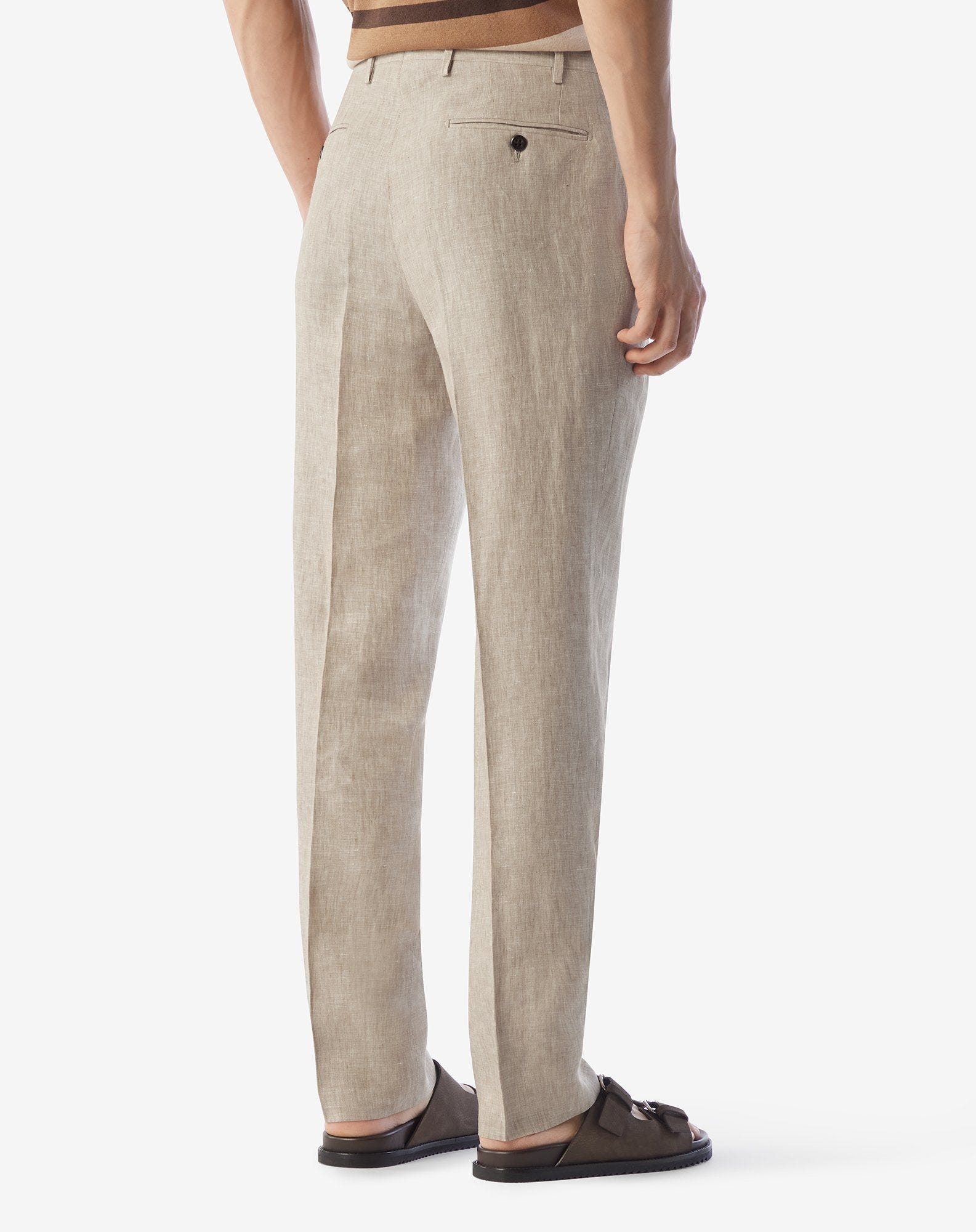 Single-dart beige trousers made from pure linen chambray