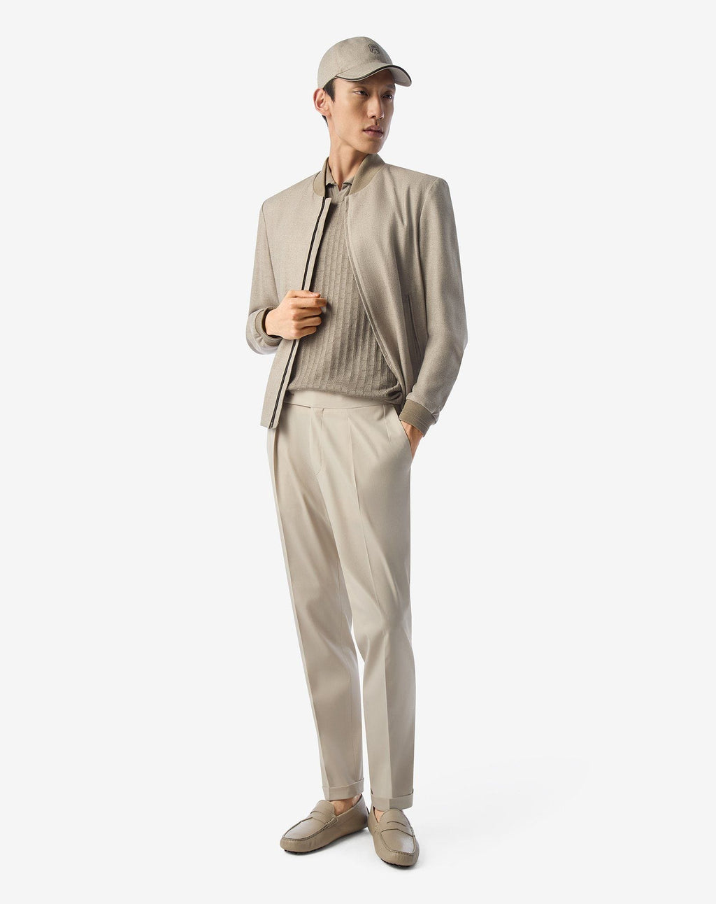 Beige stretch wool trousers
