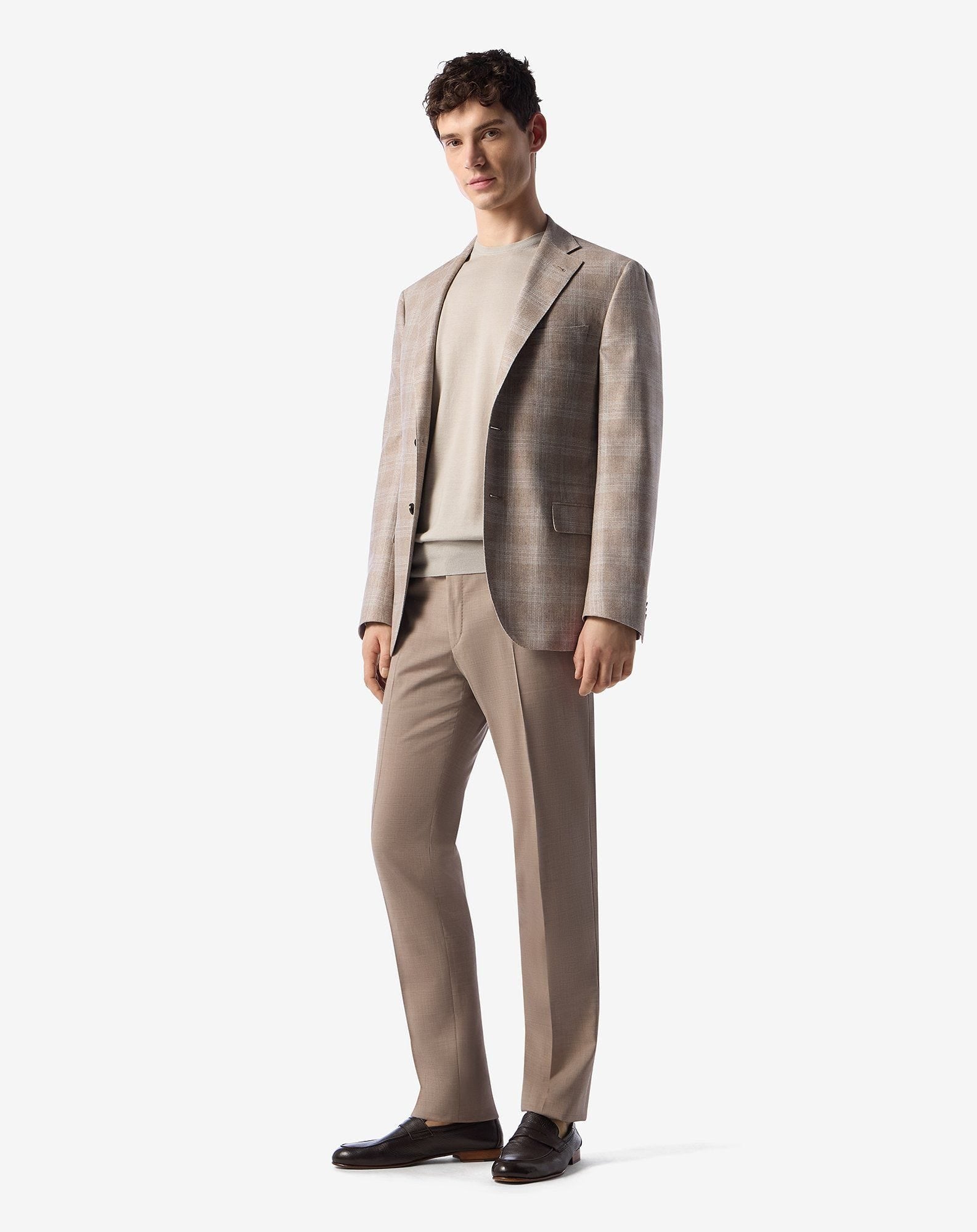 Beige 120's stretch wool trousers