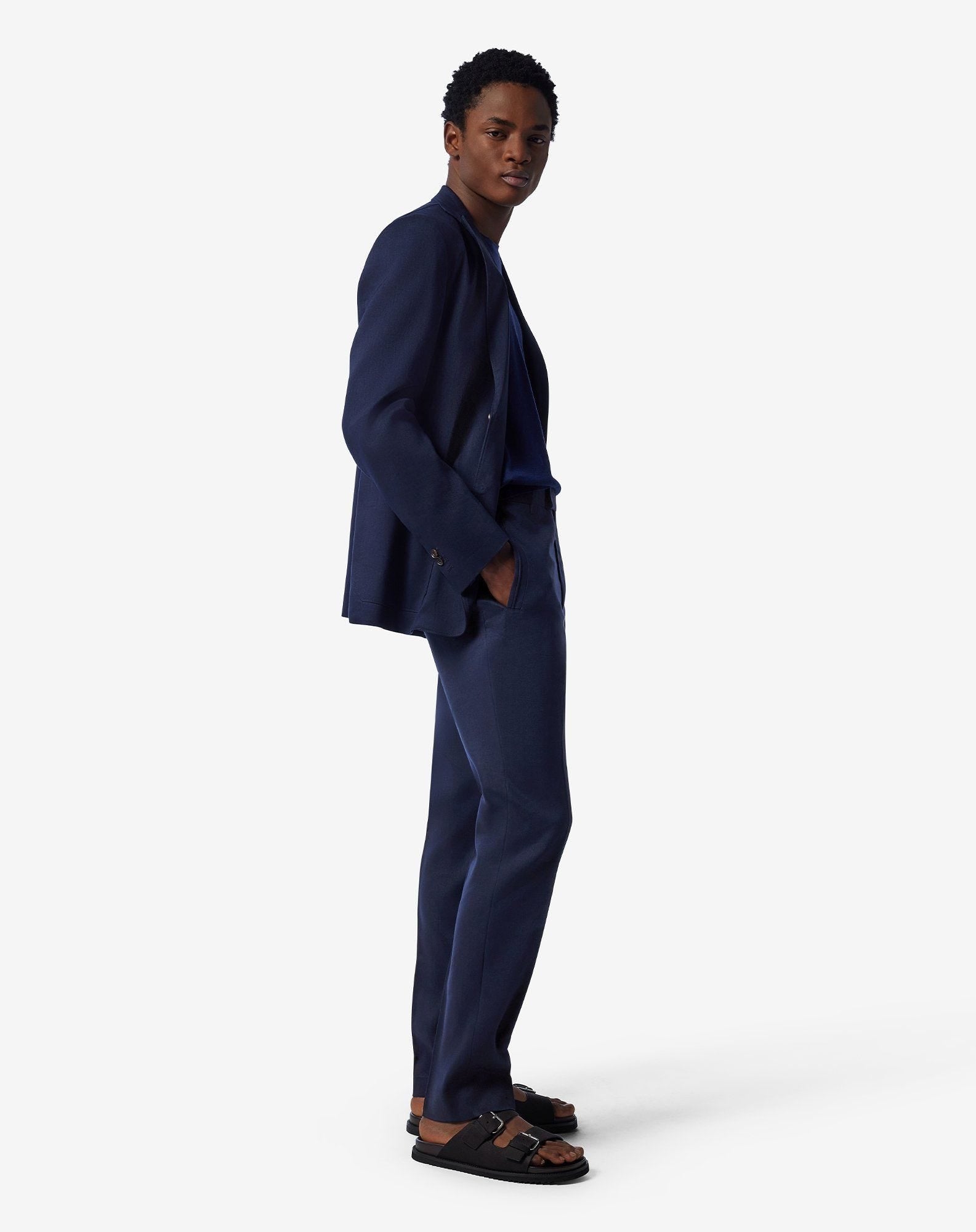 Blue linen, wool and mohair chinos