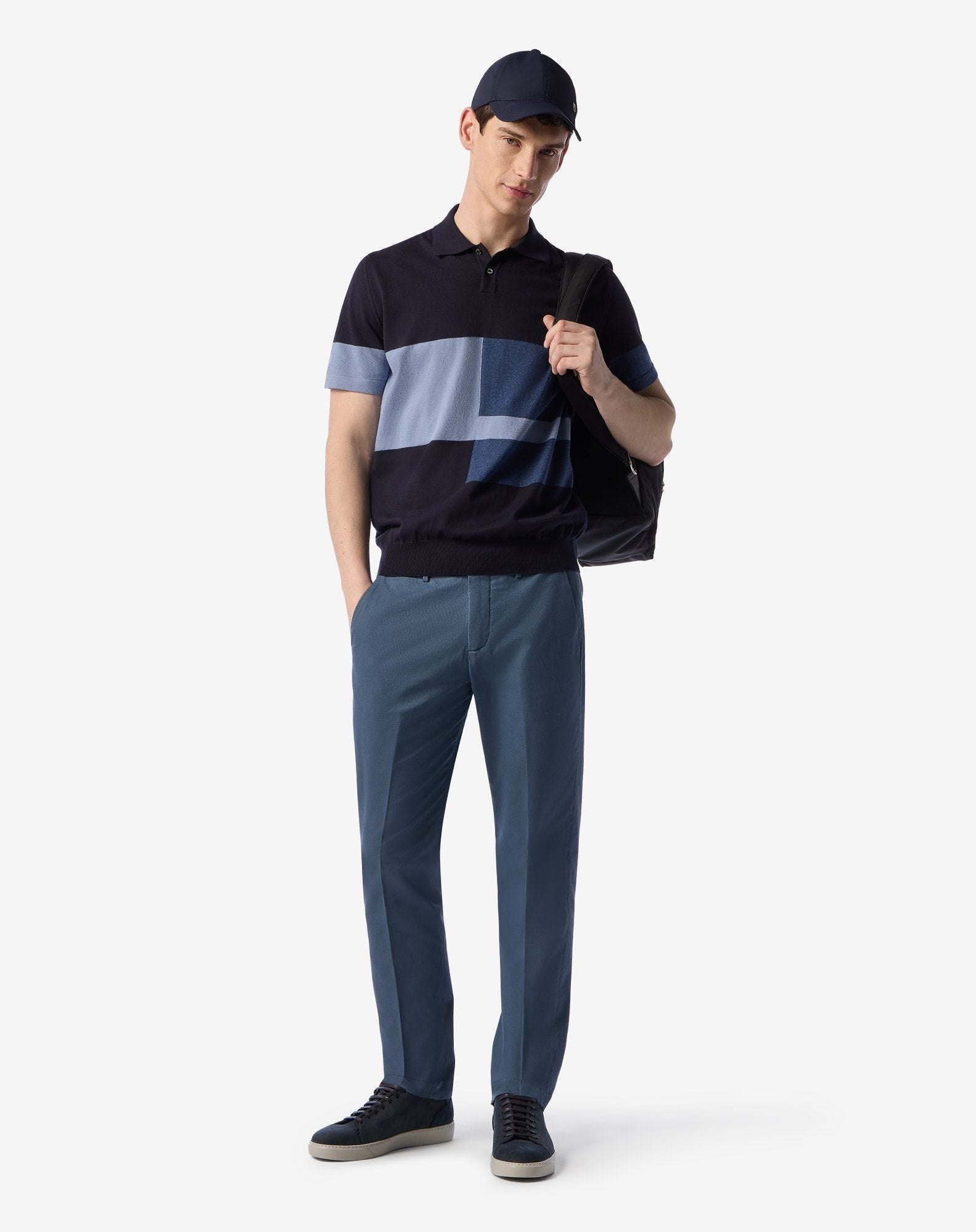 Blue stretch cotton and linen chinos