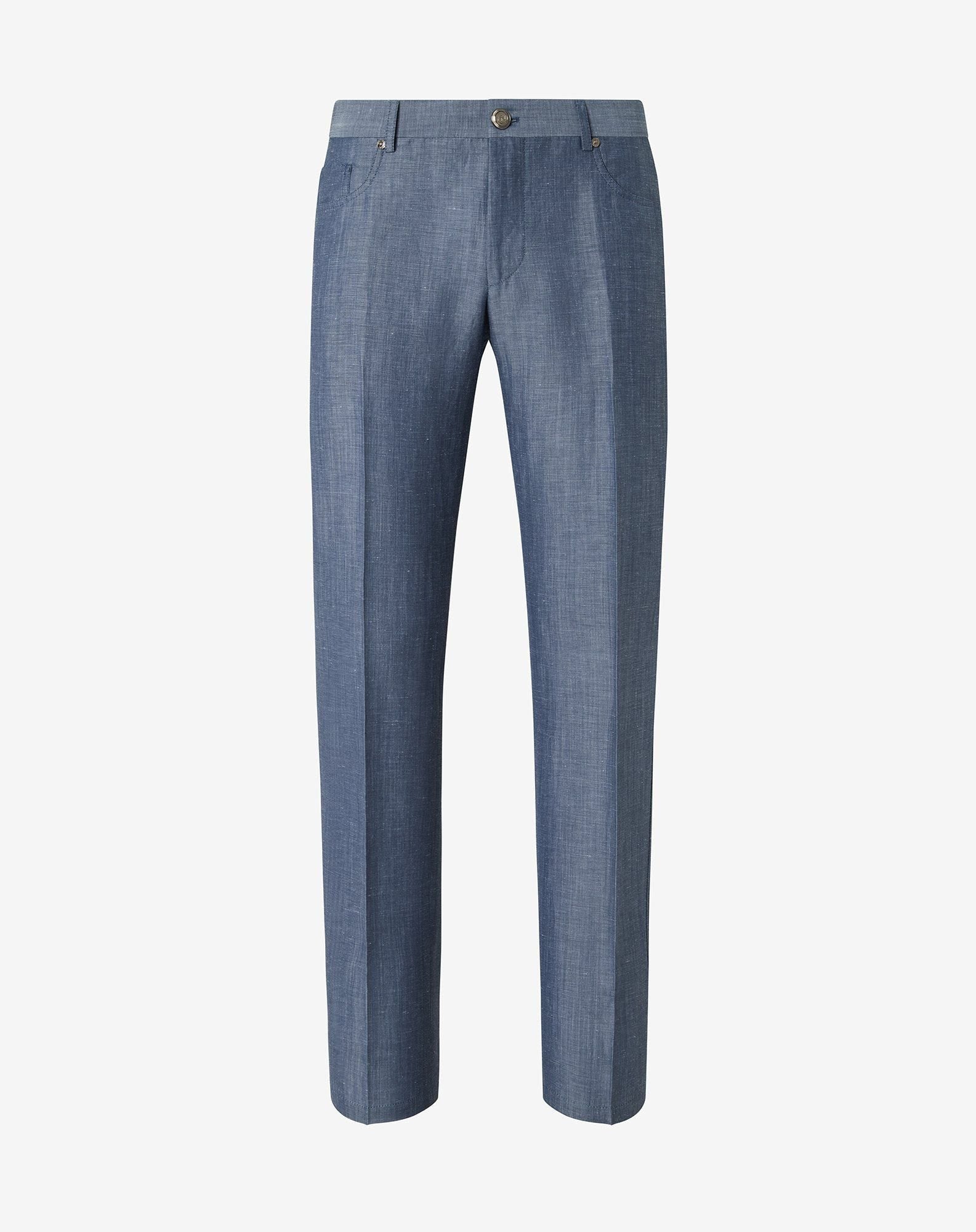 Indigo 5-pocket wool and linen trousers