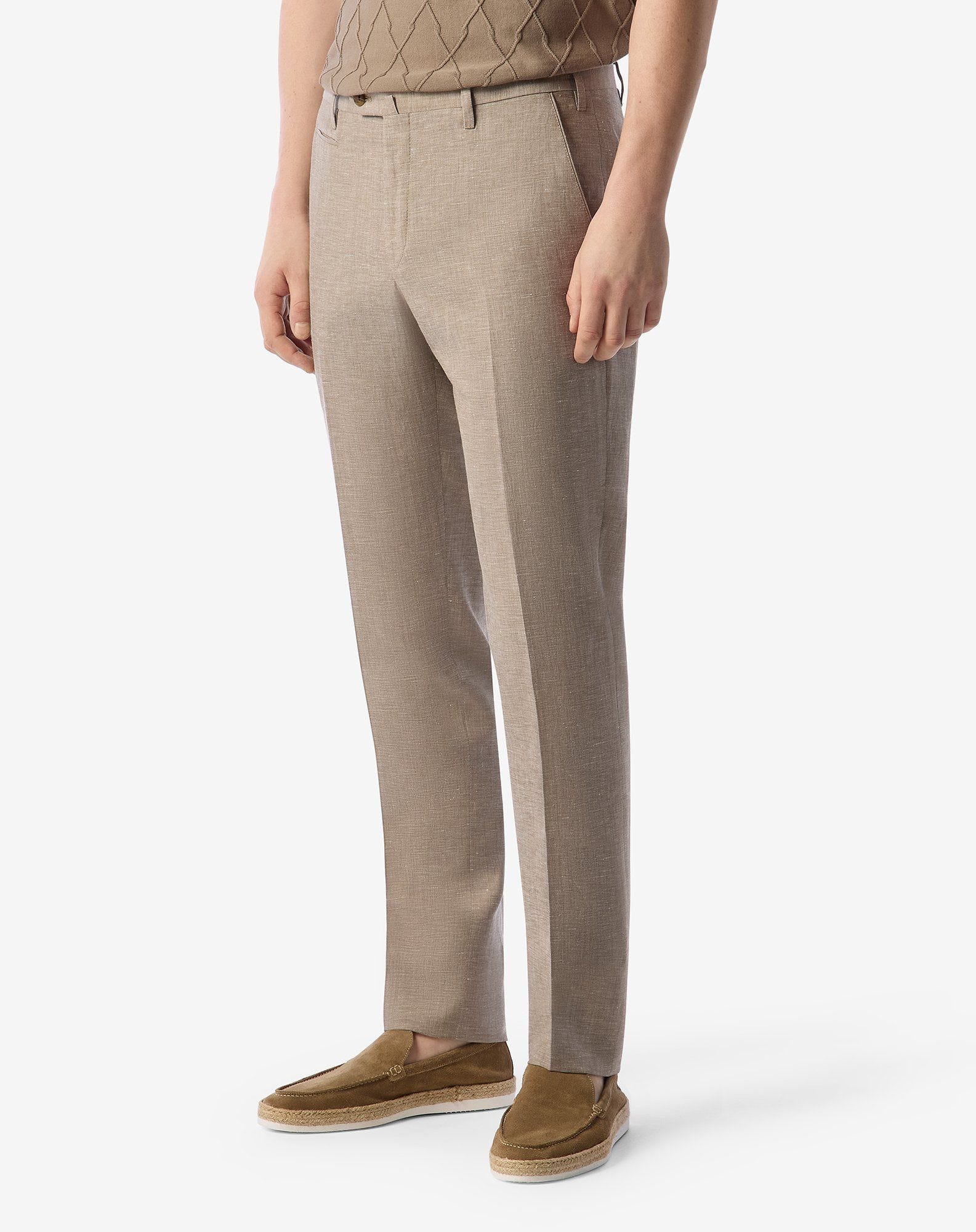 Beige wool and linen chambray trousers