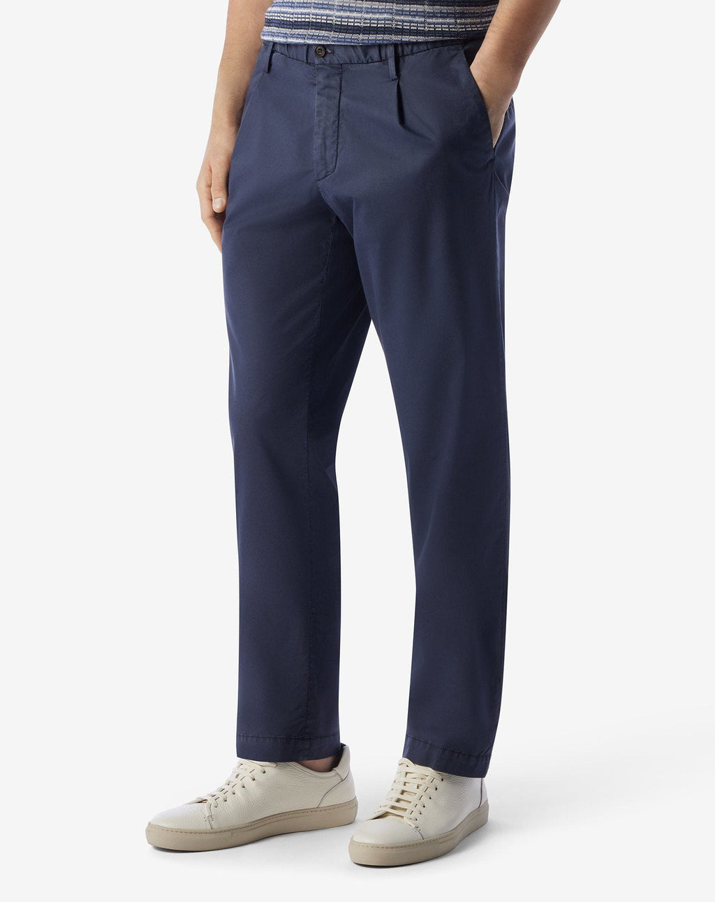 Navy blue stretch cotton satin trousers