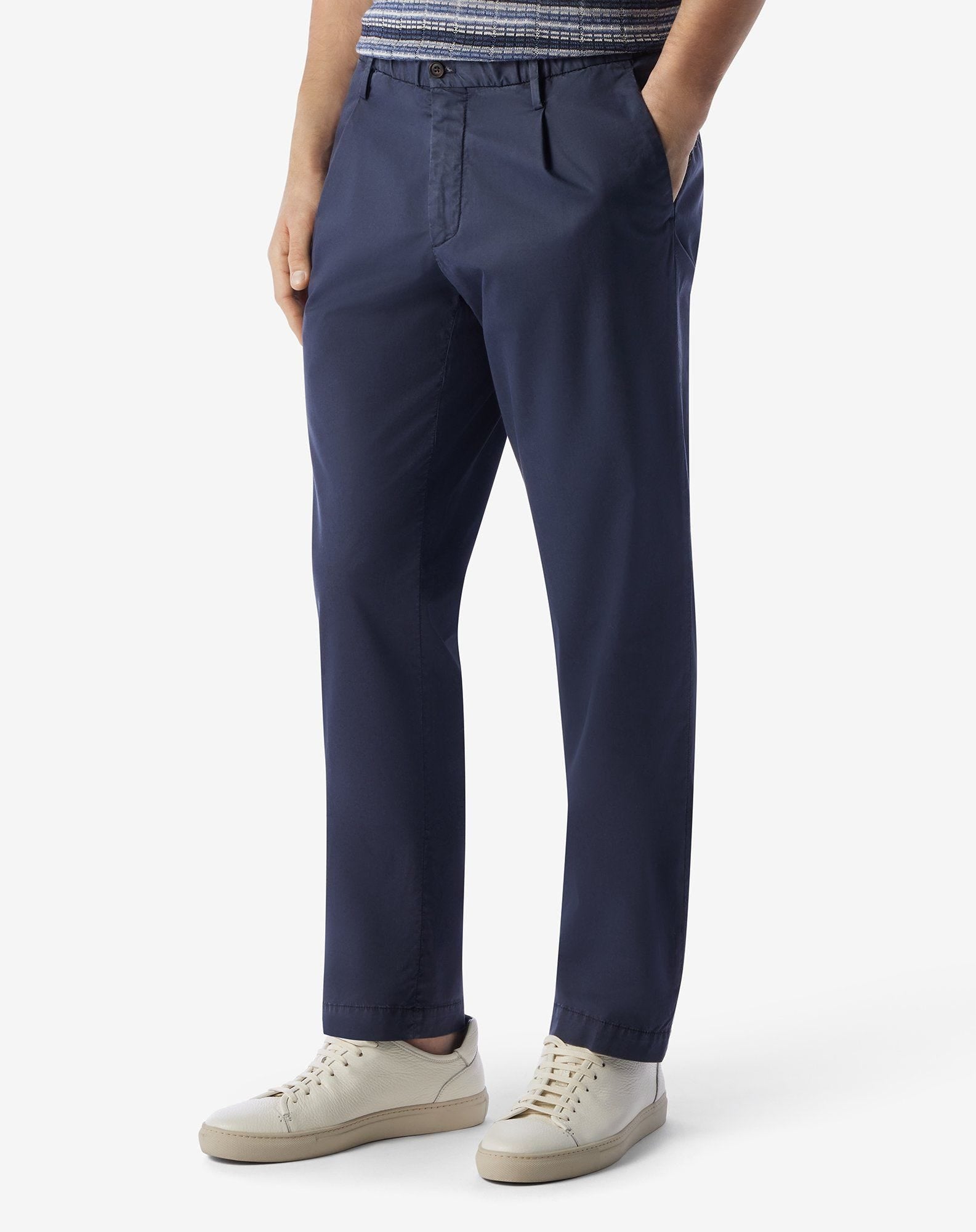 Navy blue stretch cotton satin trousers
