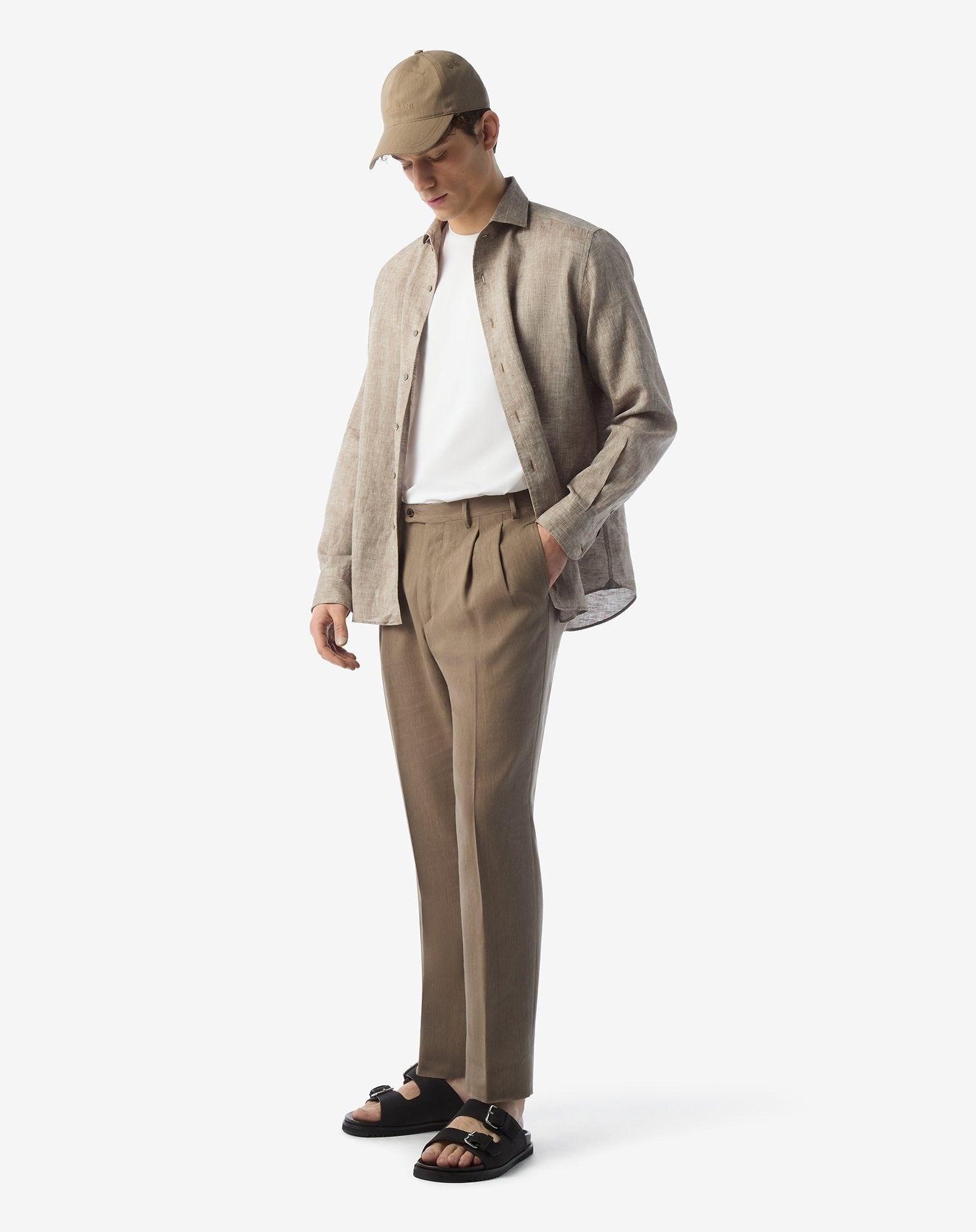 Extralight beige wool and naturally stretch linen trousers