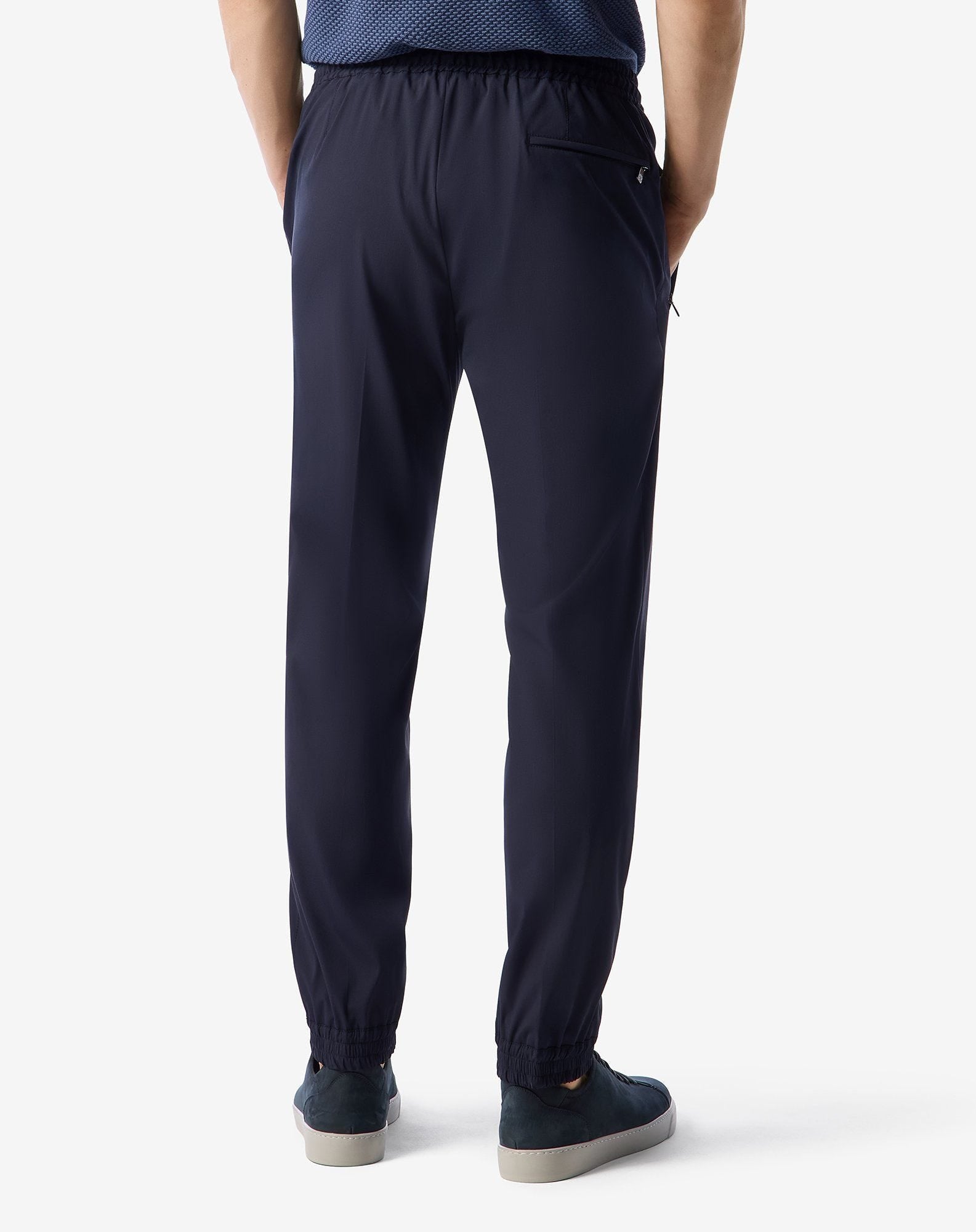Navy blue technical wool fabric joggers