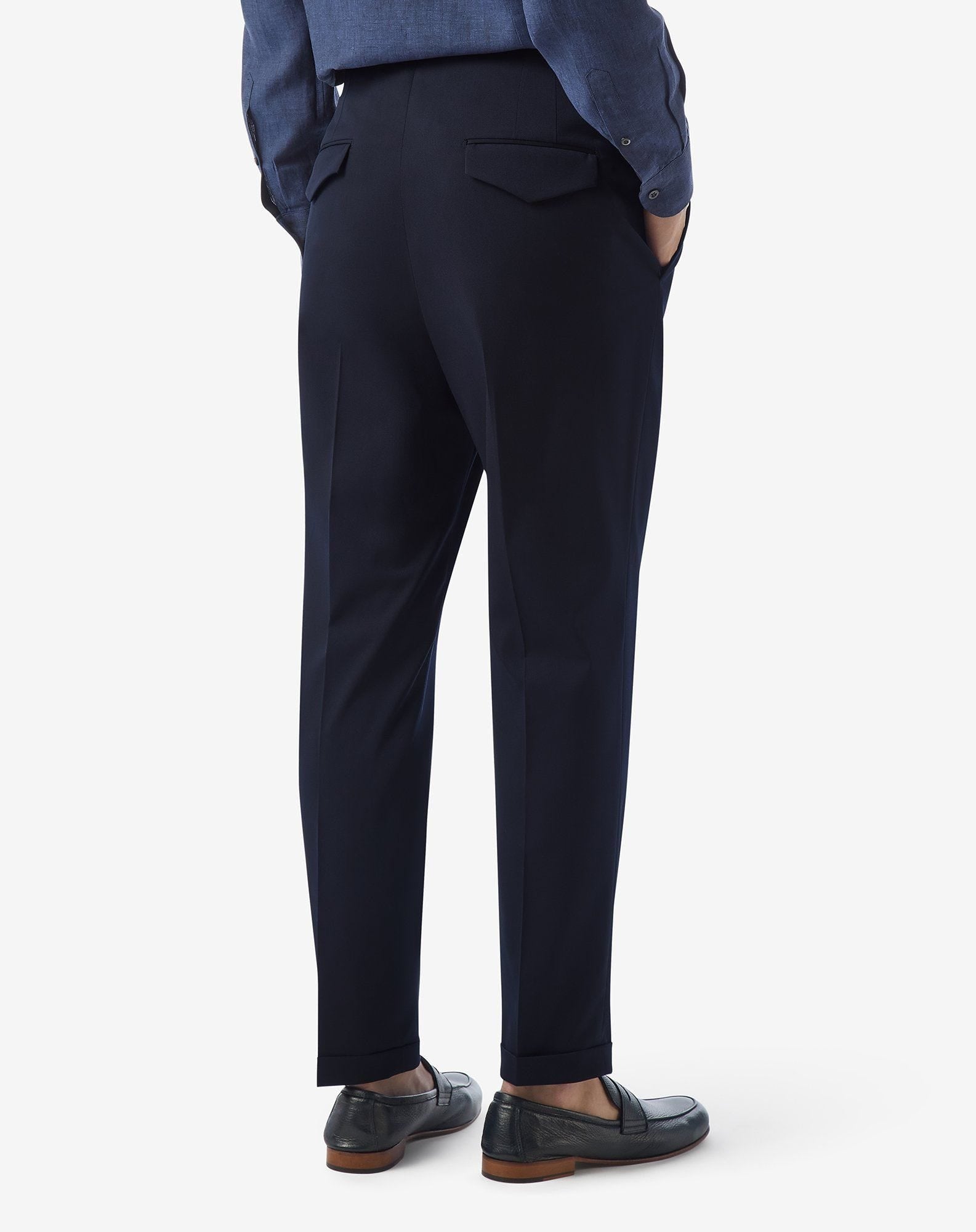 Navy blue stretch wool trousers