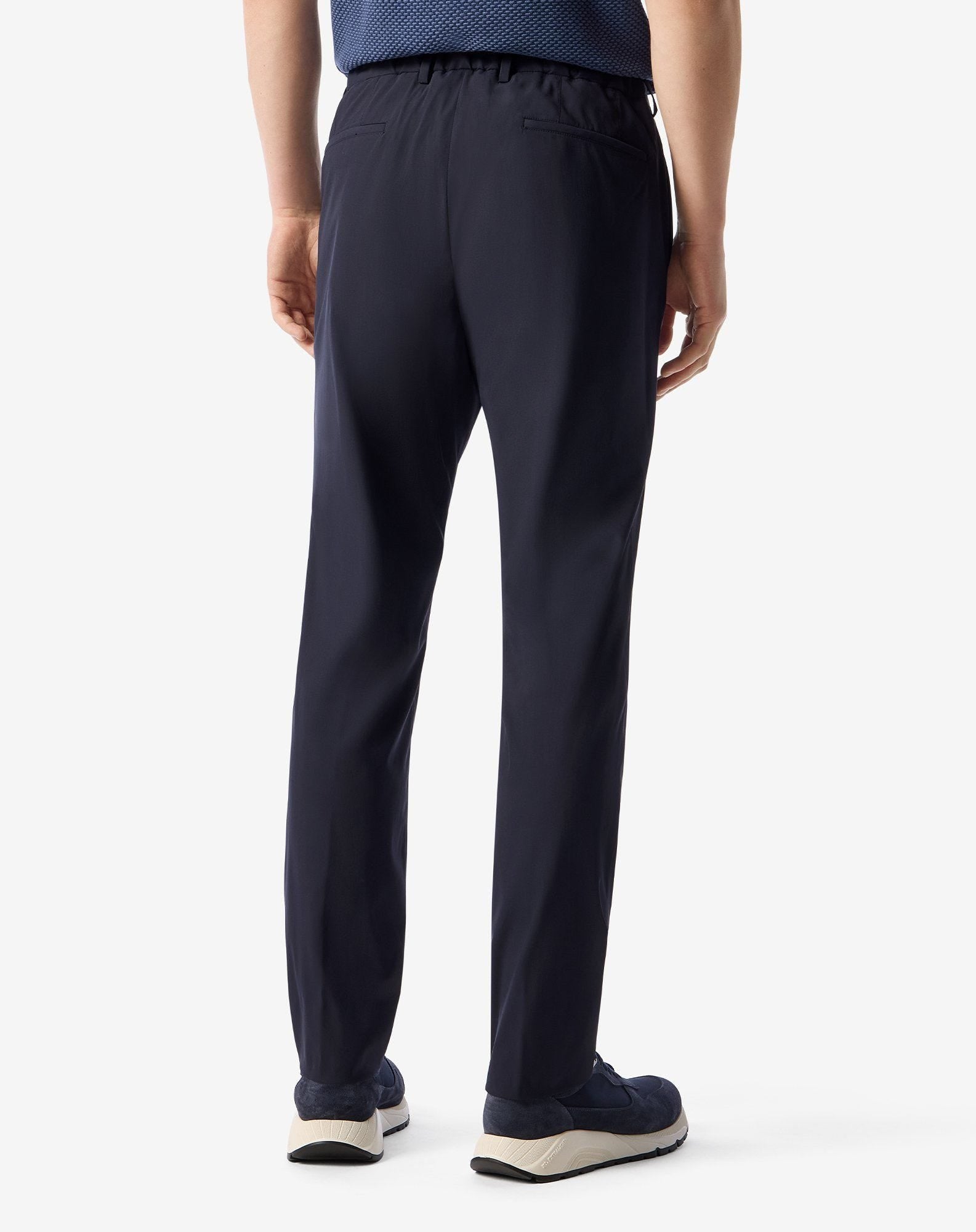 Dark blue technical wool fabric chinos