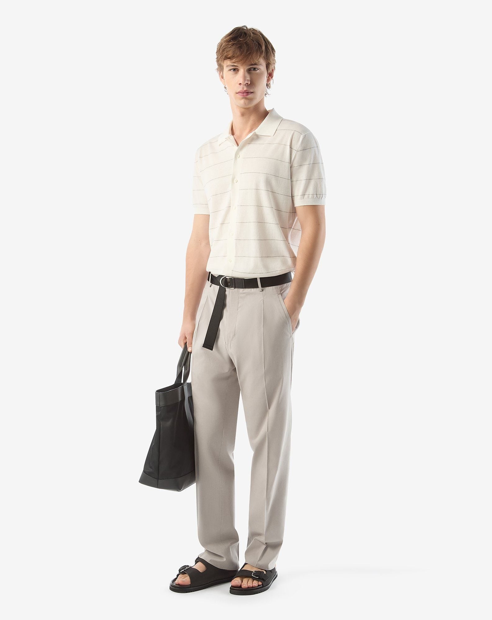 Beige stretch silk and cotton trousers