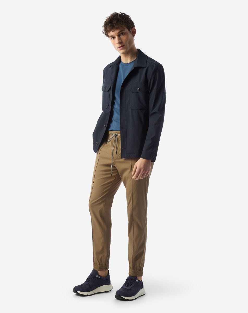 Beige technical wool fabric joggers