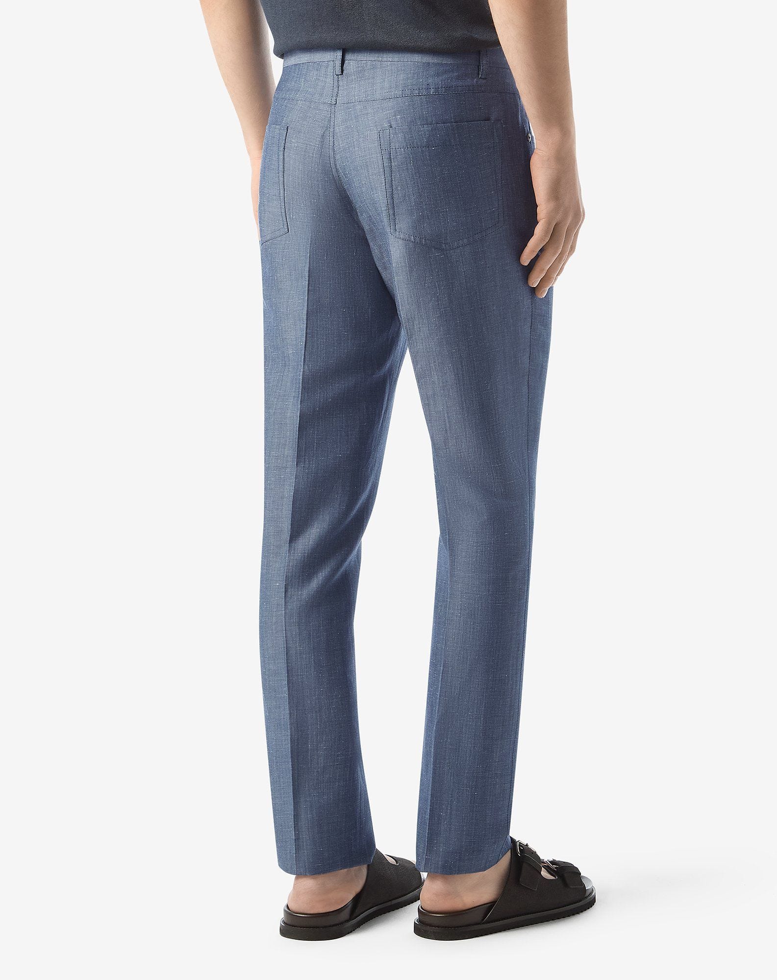 Indigo 5-pocket wool and linen trousers