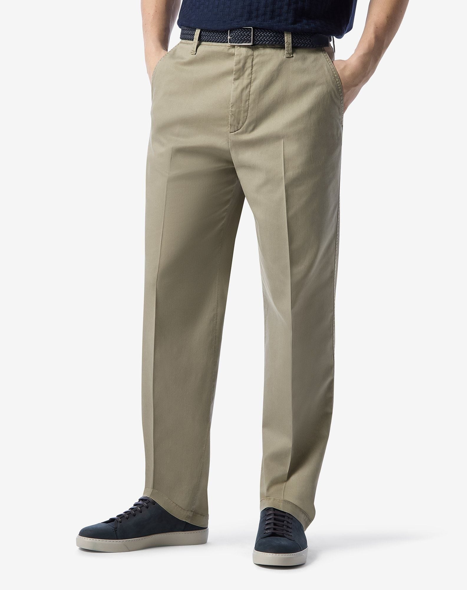 Khaki stretch lyocell cotton trousers