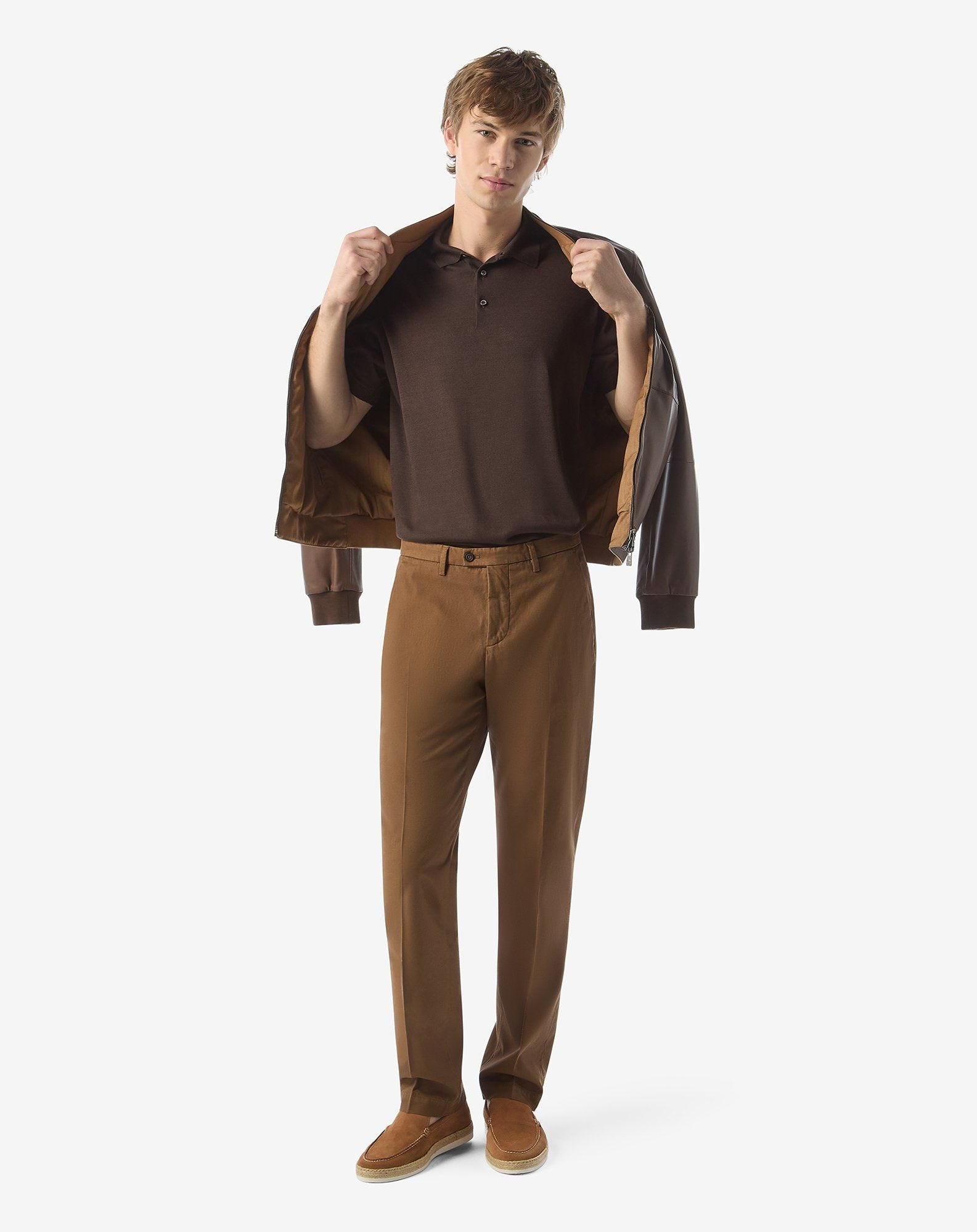 Brown stretch cotton and linen chinos