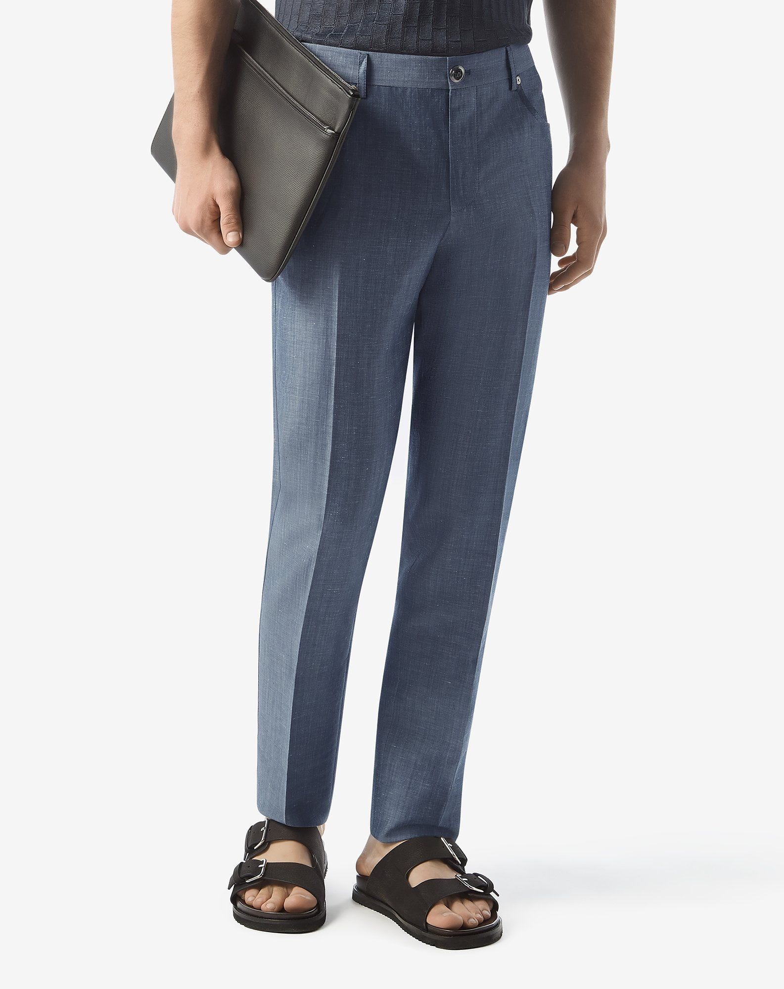 Indigo 5-pocket wool and linen trousers