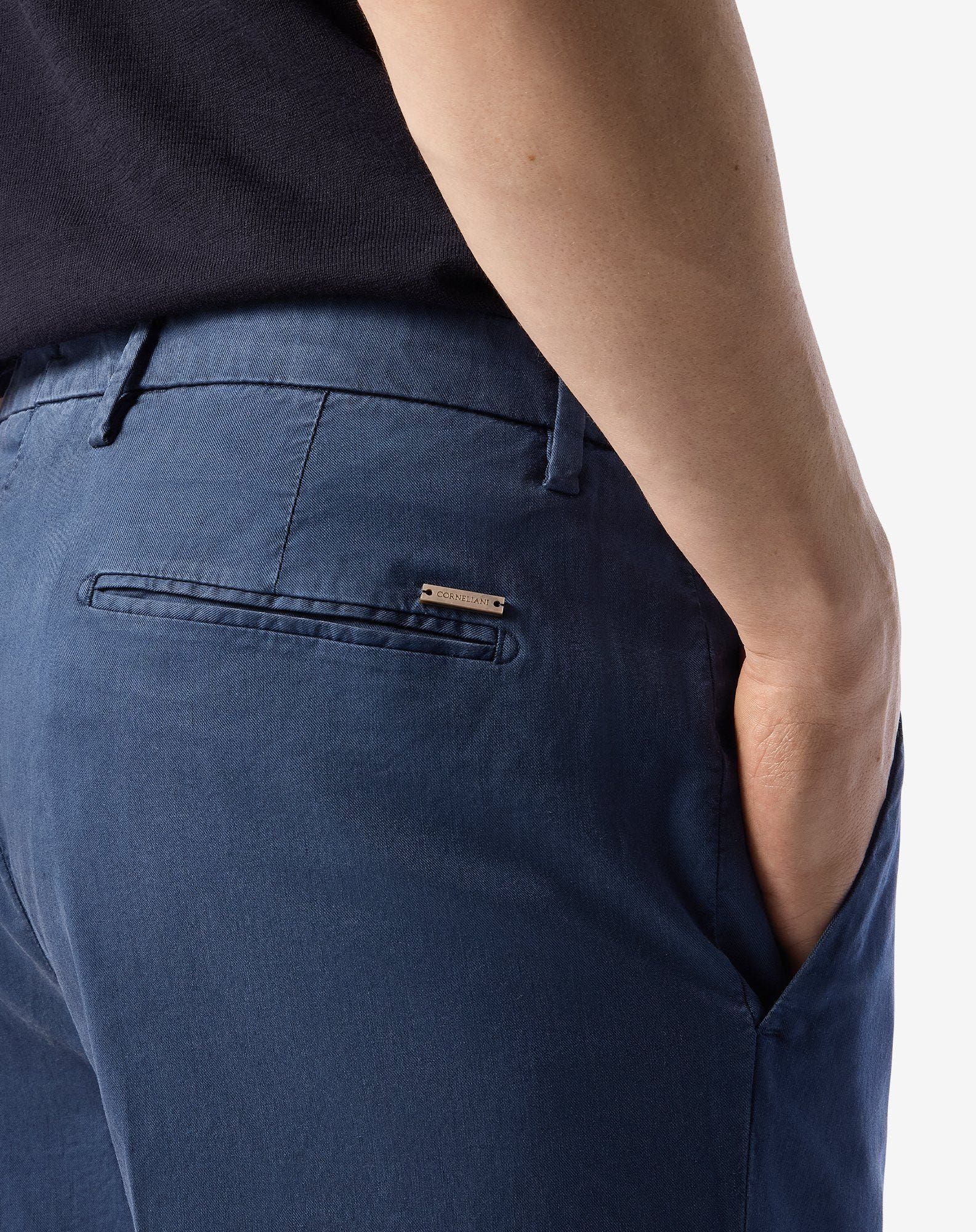 Blue stretch cotton satin trousers