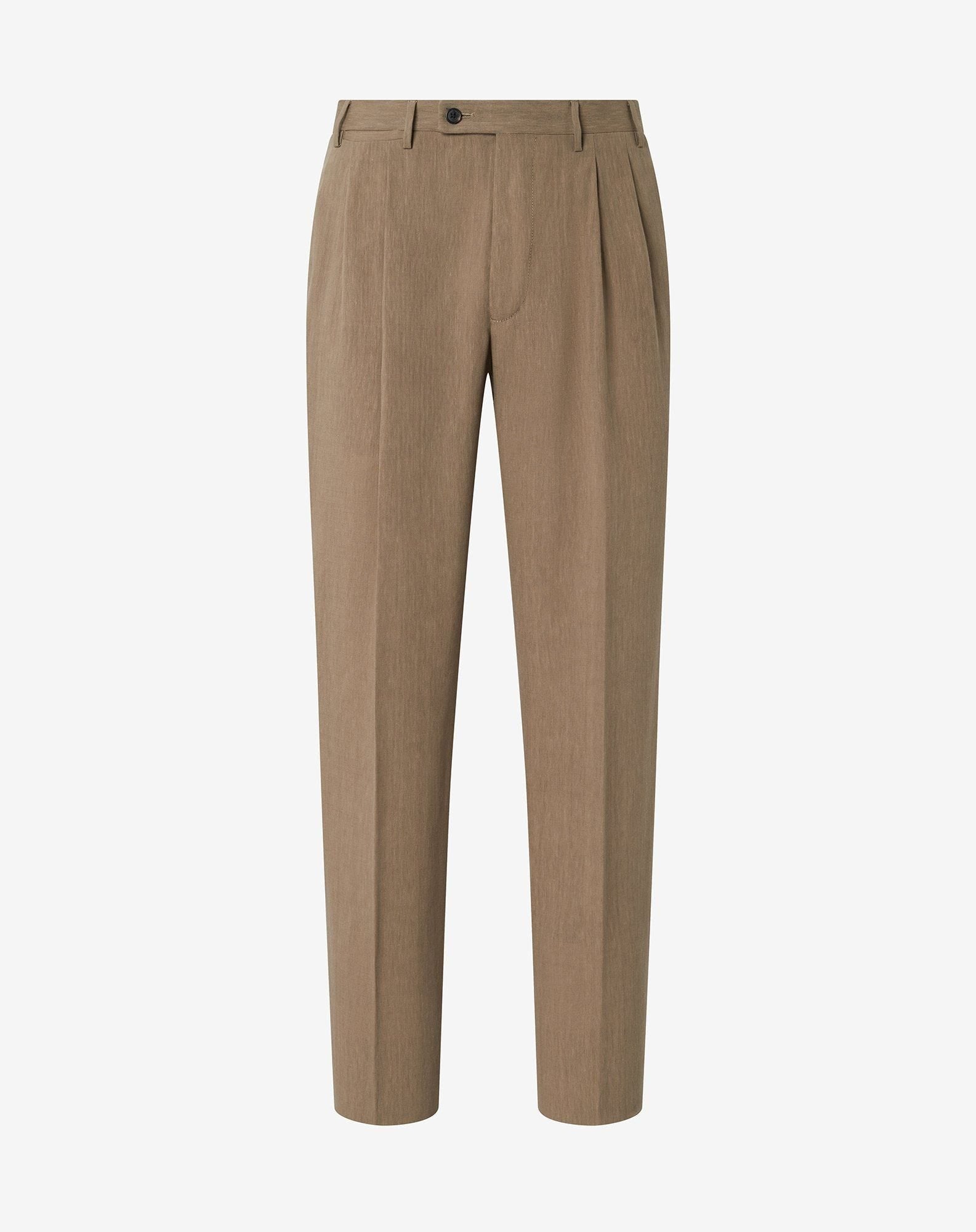 Extralight beige wool and naturally stretch linen trousers