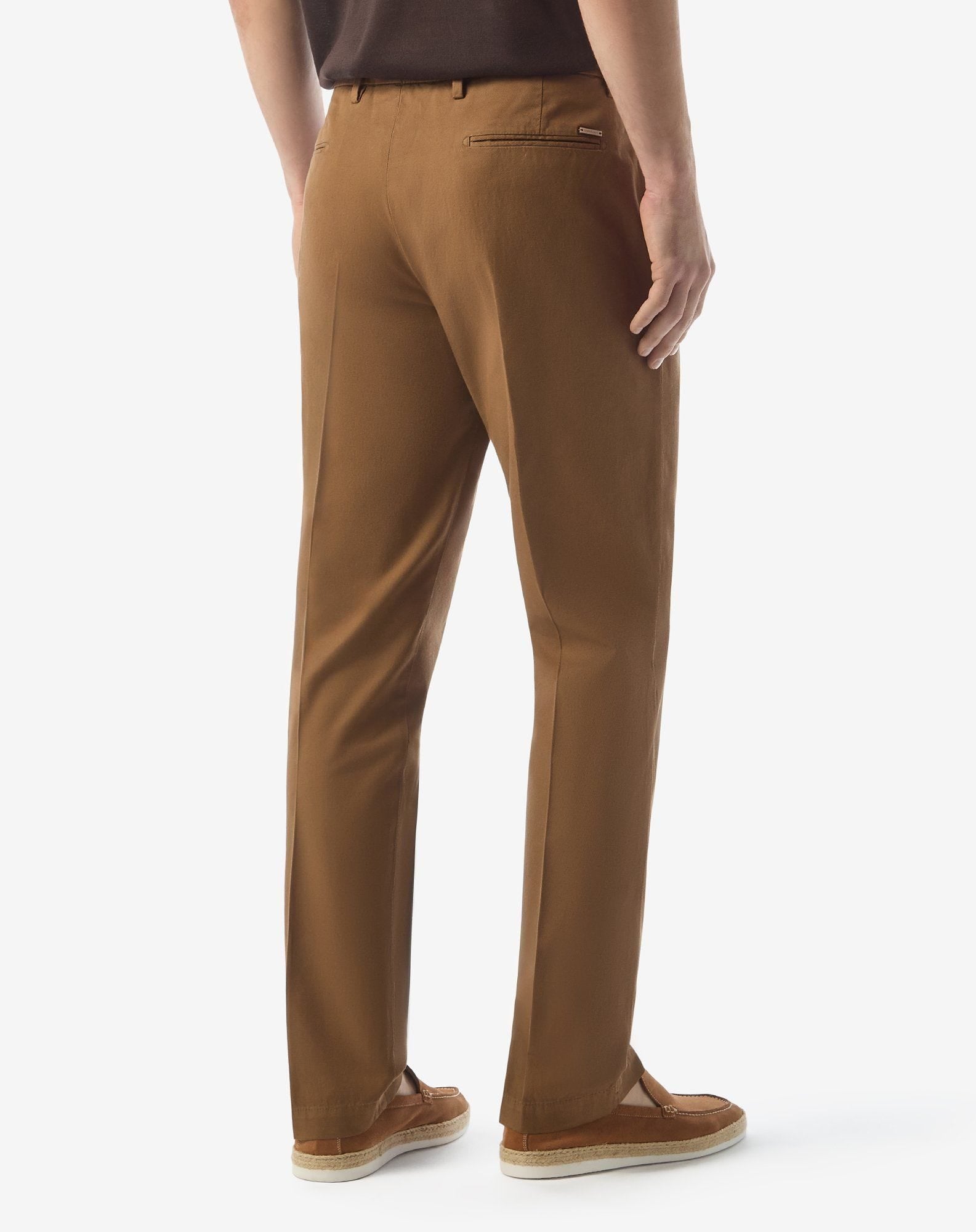 Brown stretch cotton and linen chinos