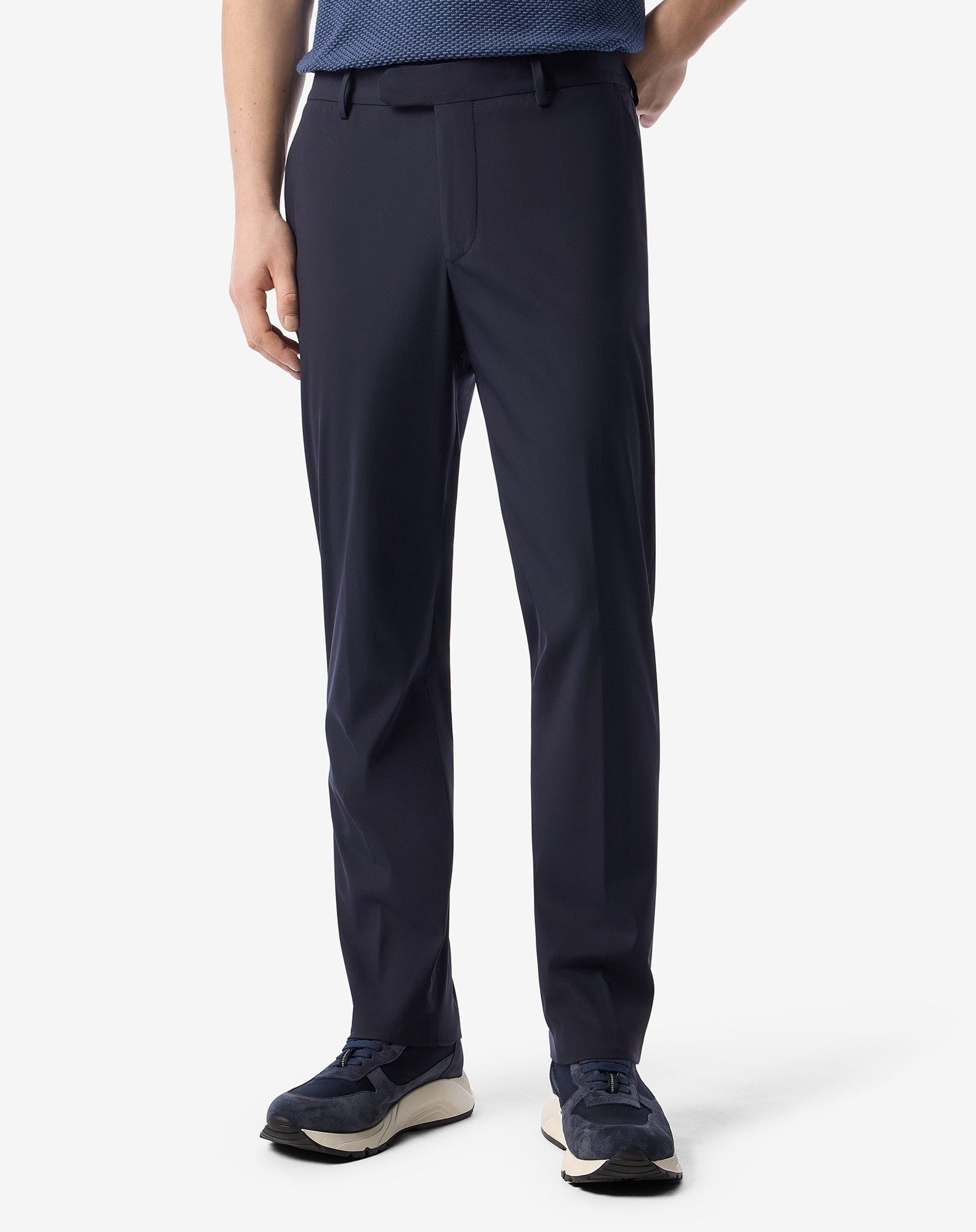 Dark blue technical wool fabric chinos