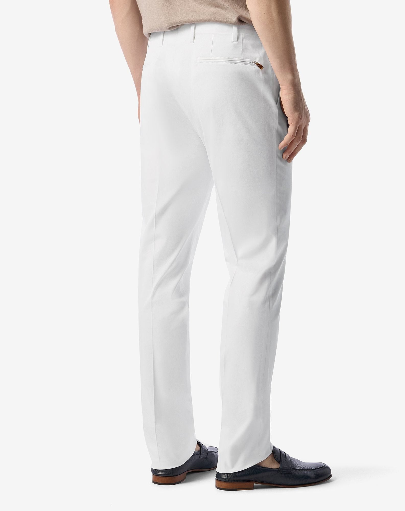 White stretch cotton gabardine trousers