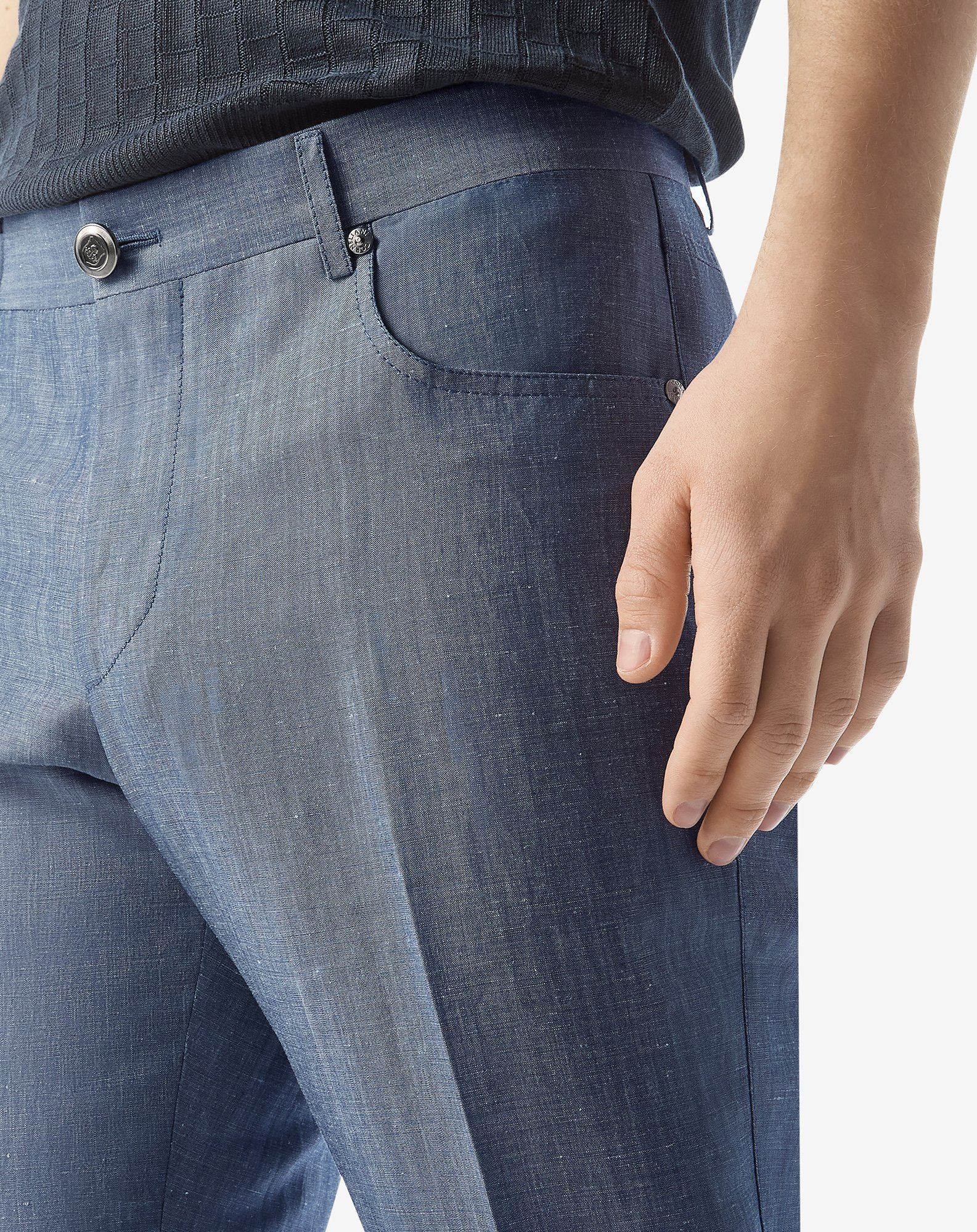 Indigo 5-pocket wool and linen trousers