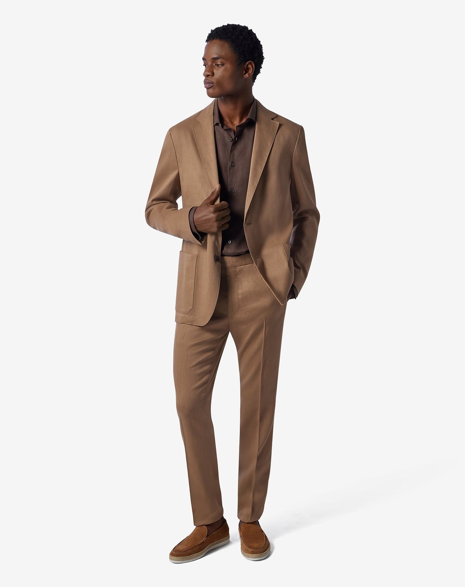 Beige linen, wool and mohair chinos