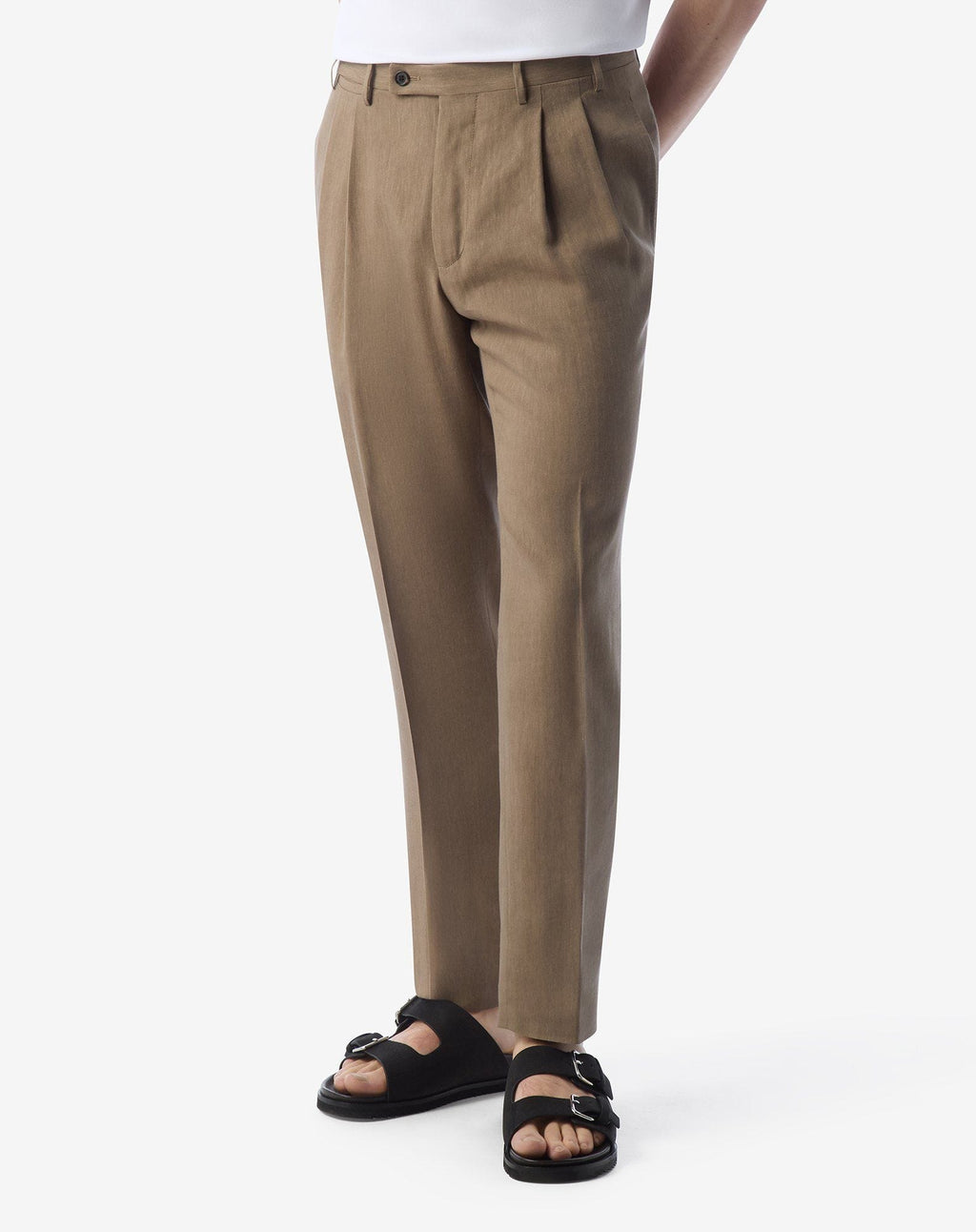 Extralight beige wool and naturally stretch linen trousers