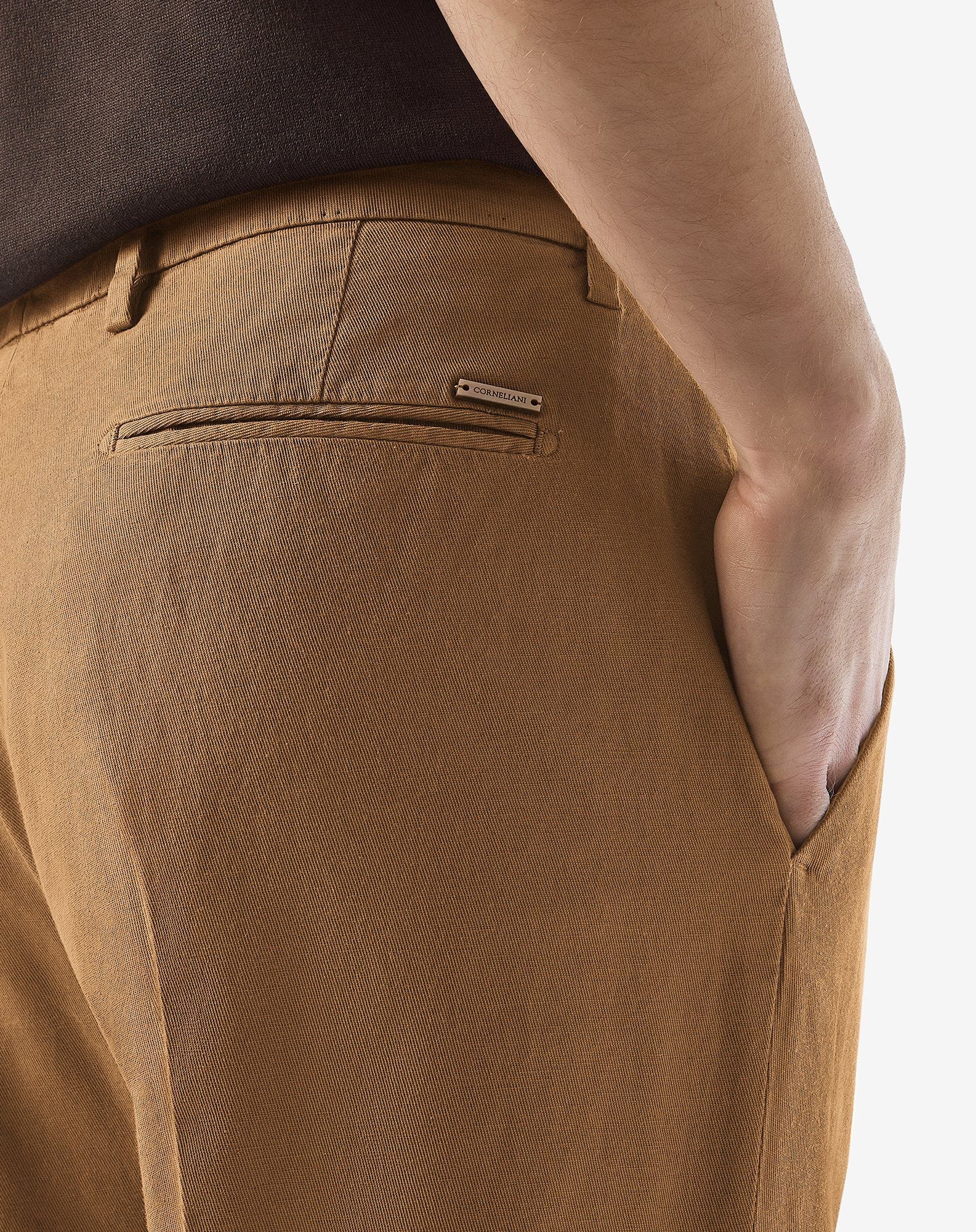 Brown stretch cotton and linen chinos