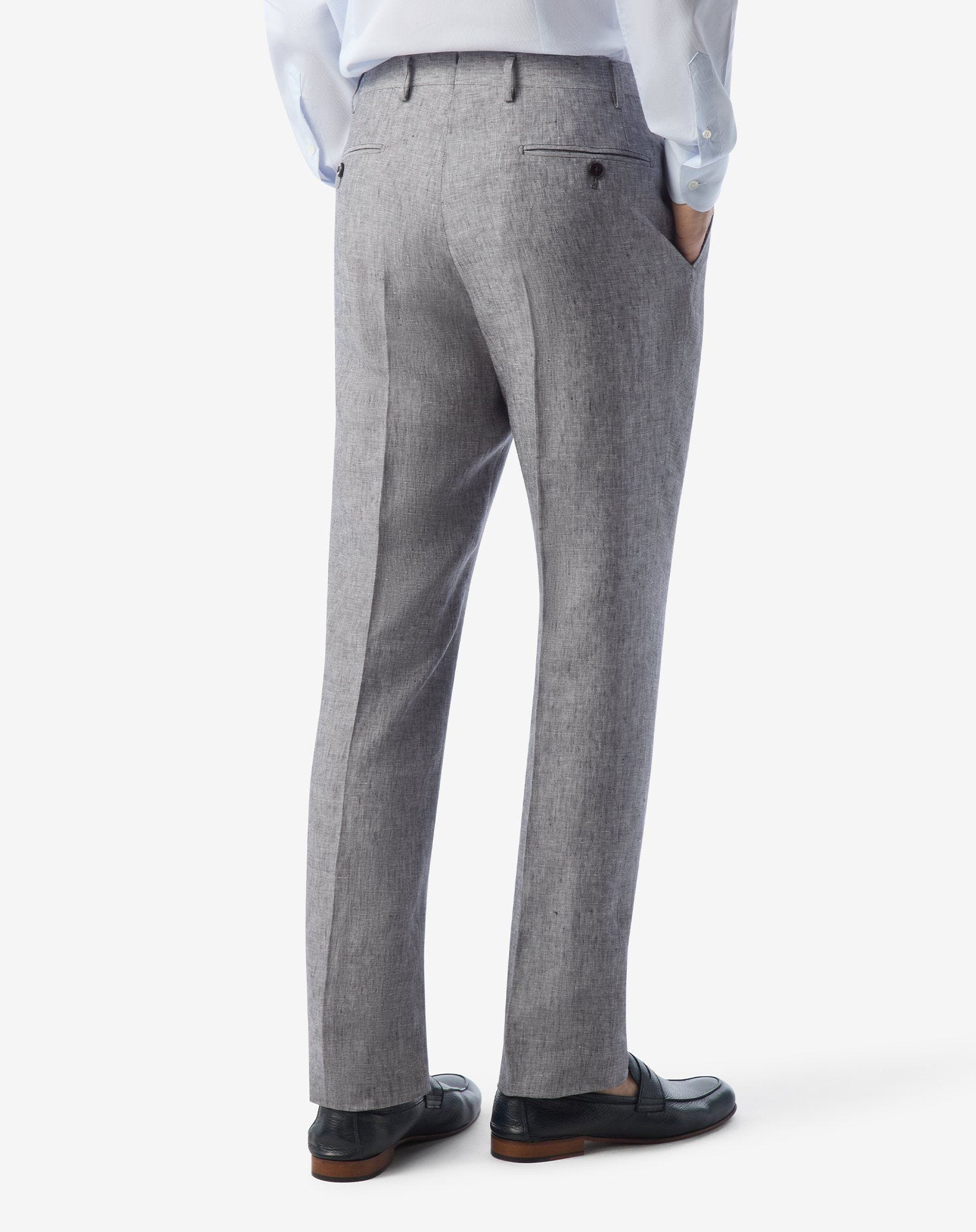 Single-dart grey trousers made from pure linen chambray