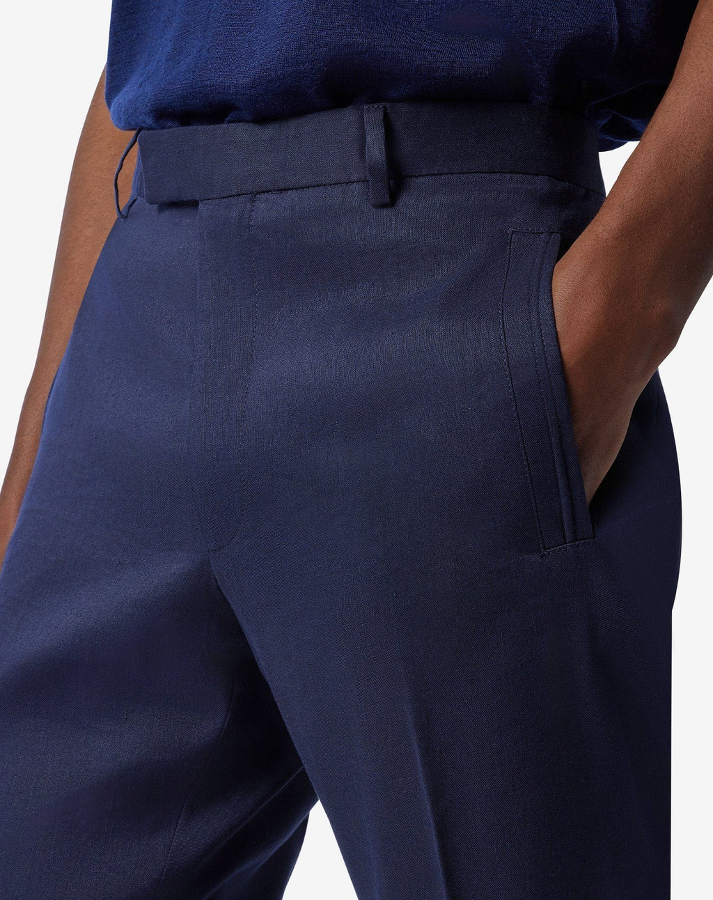 Blue linen, wool and mohair chinos