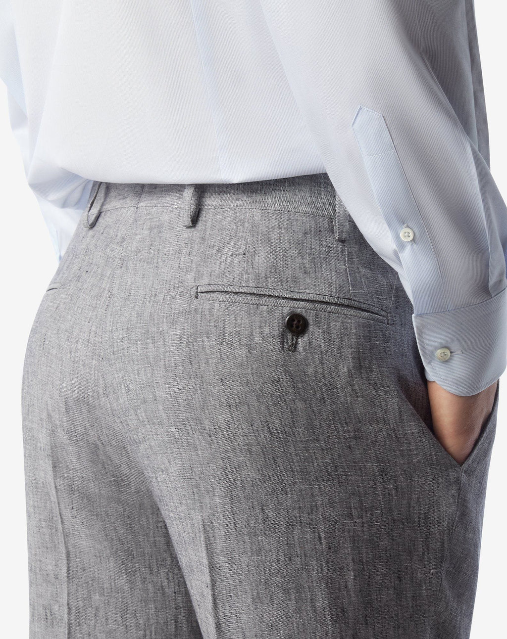 Single-dart grey trousers made from pure linen chambray