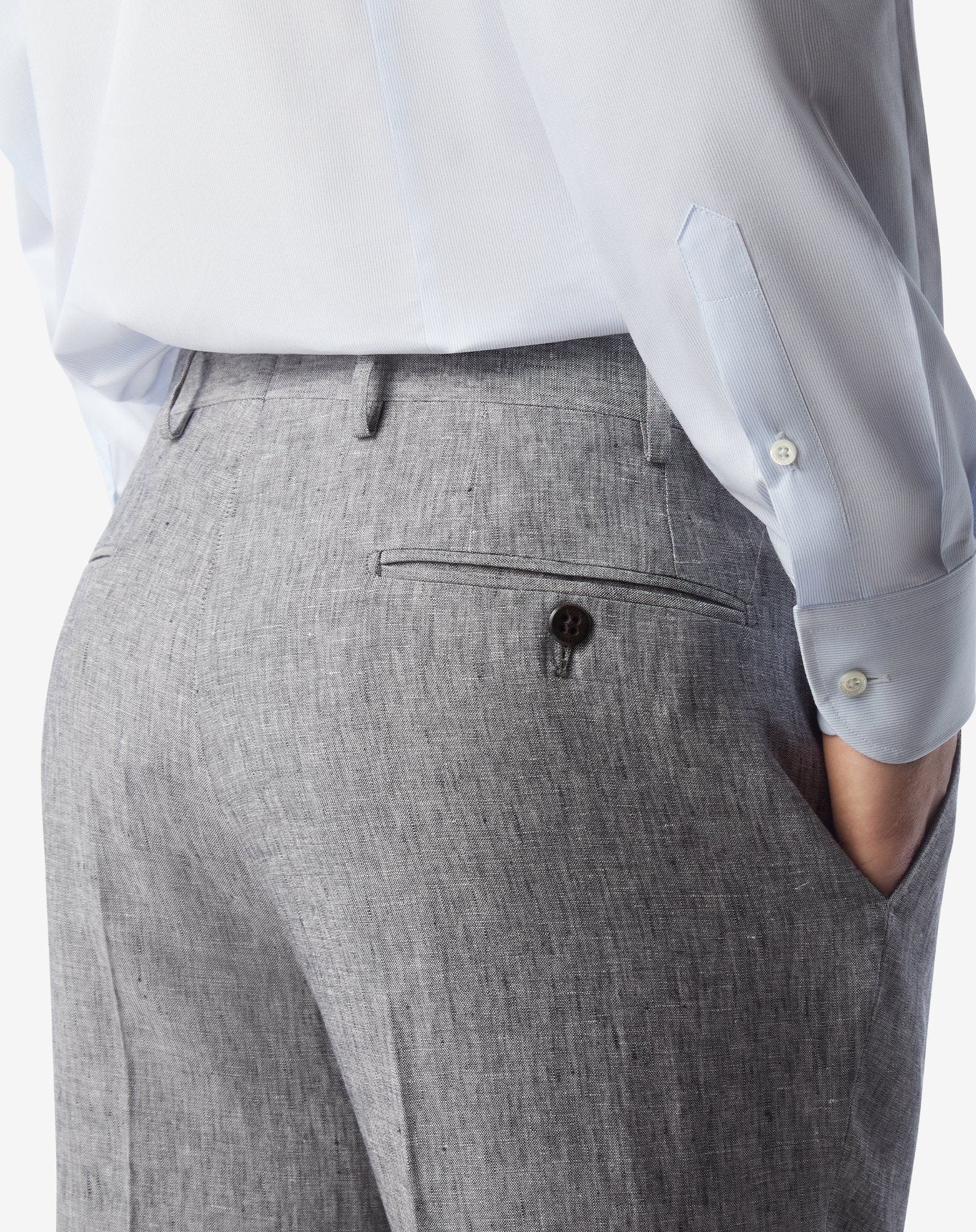 Single-dart grey trousers made from pure linen chambray