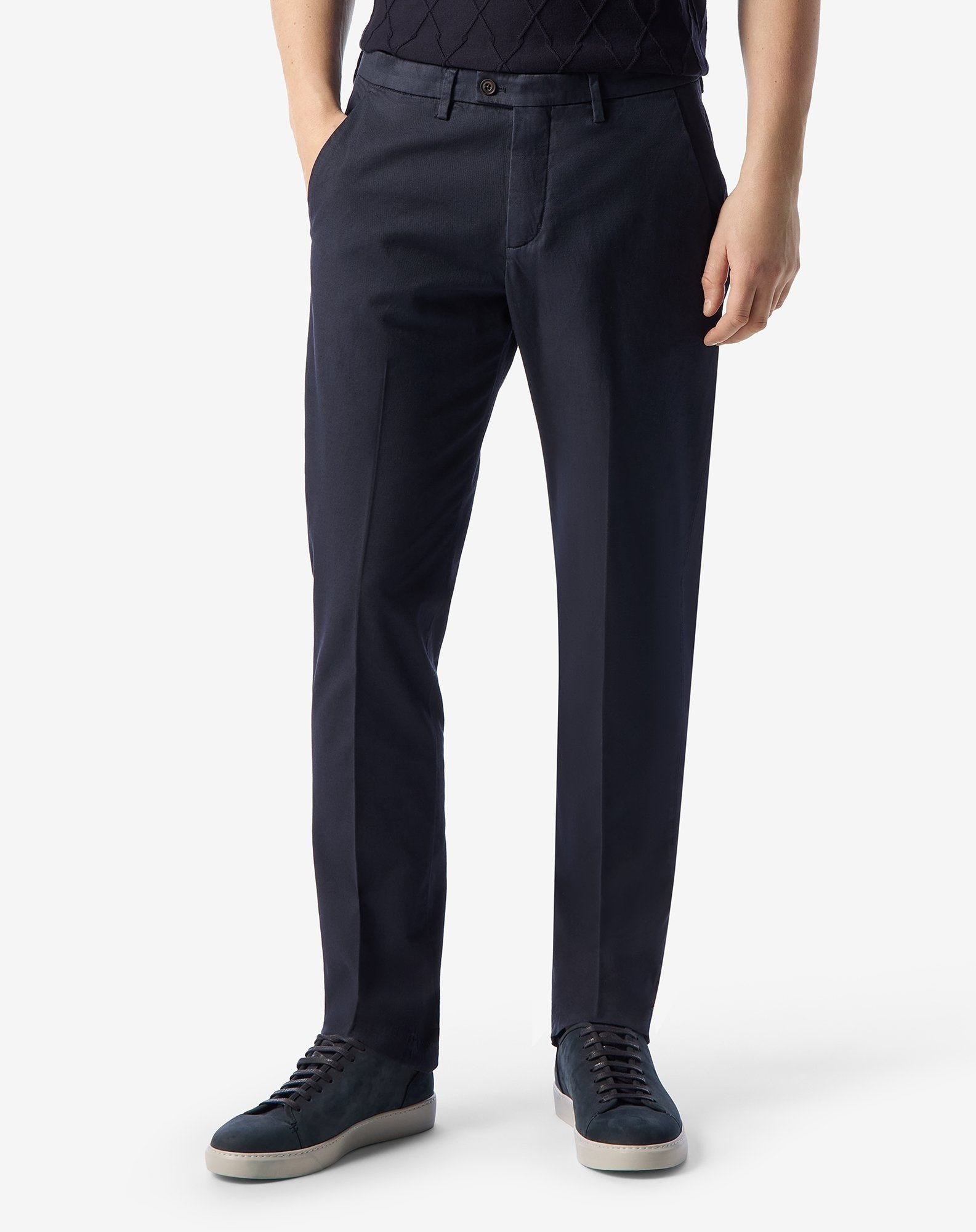 Navy blue stretch cotton and linen chinos