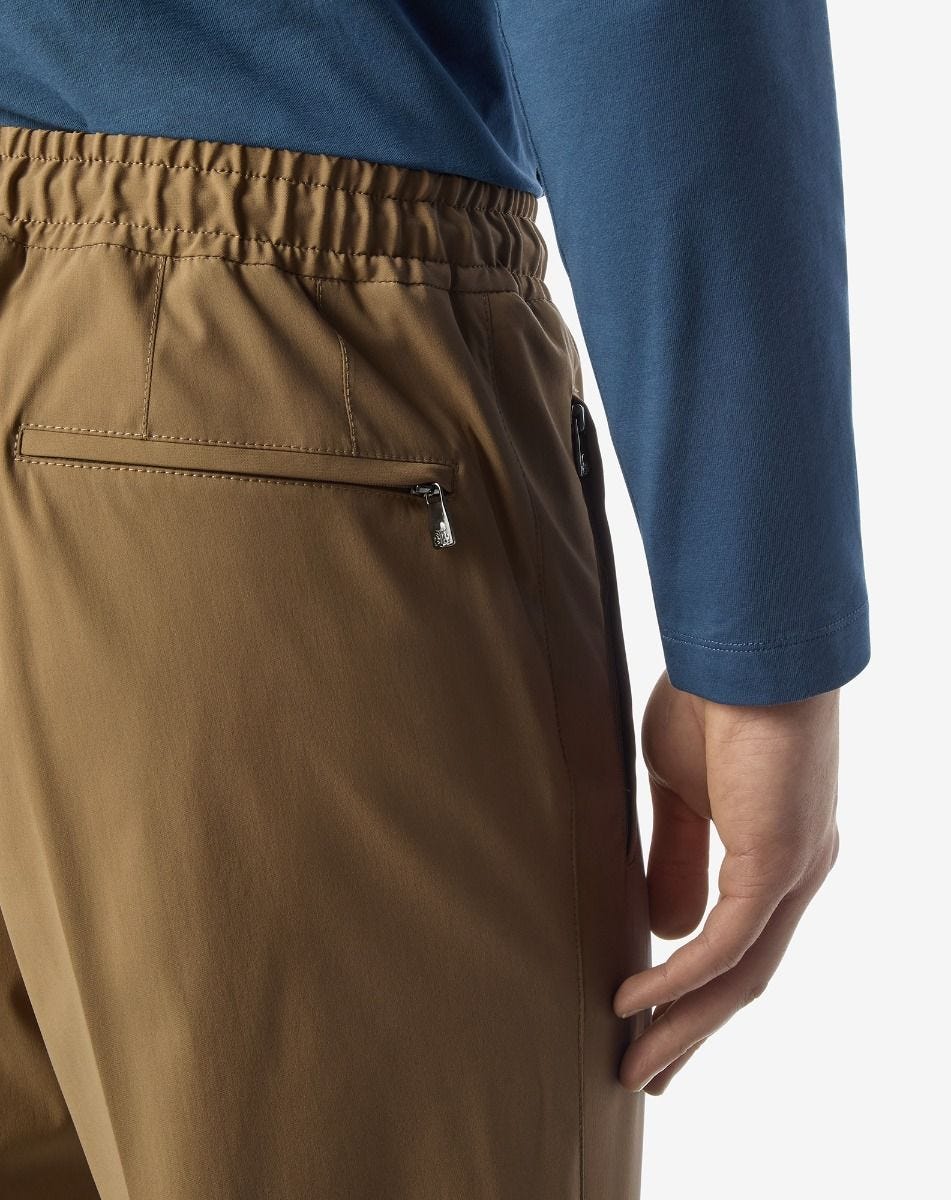Beige technical wool fabric joggers