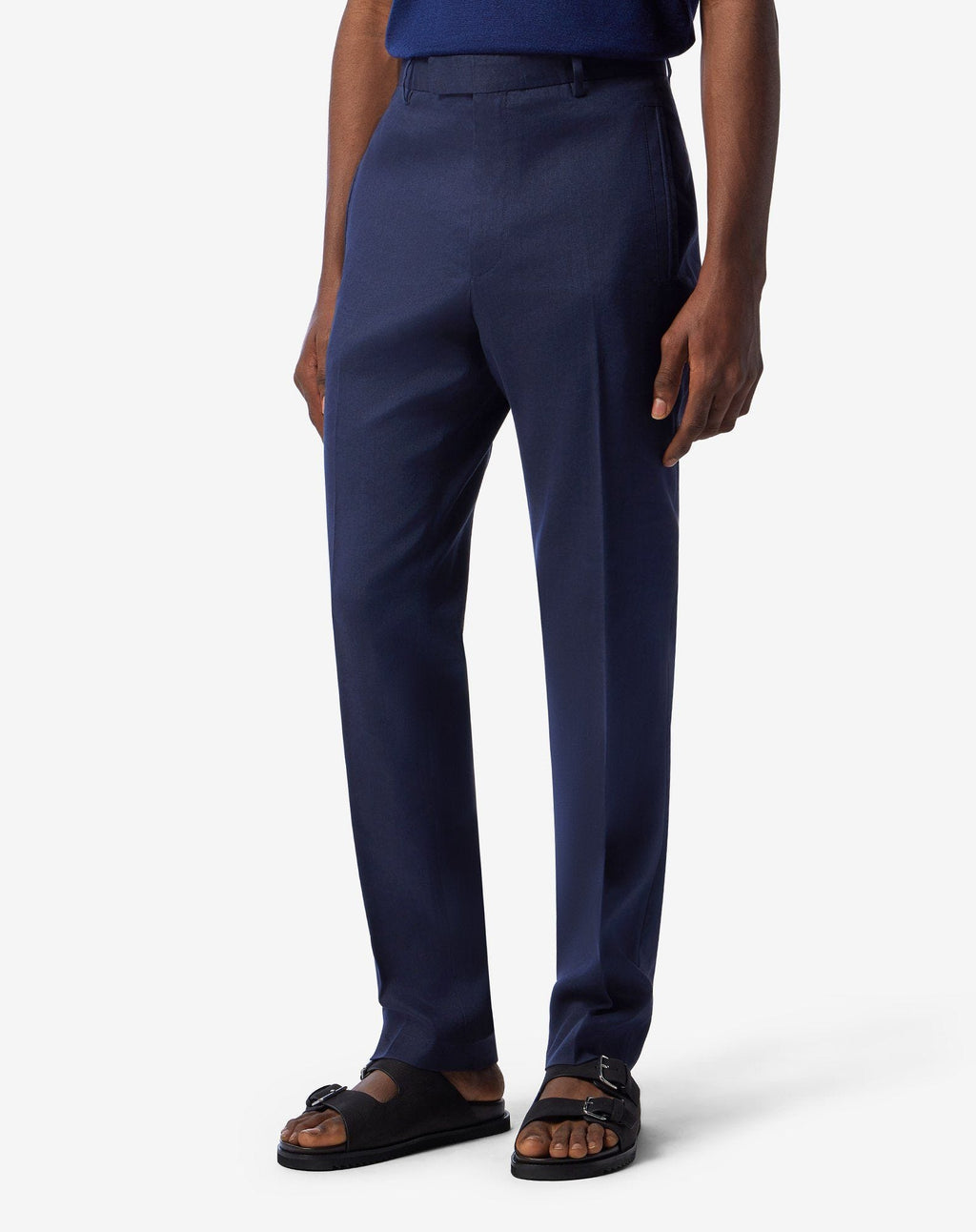 Blue linen, wool and mohair chinos