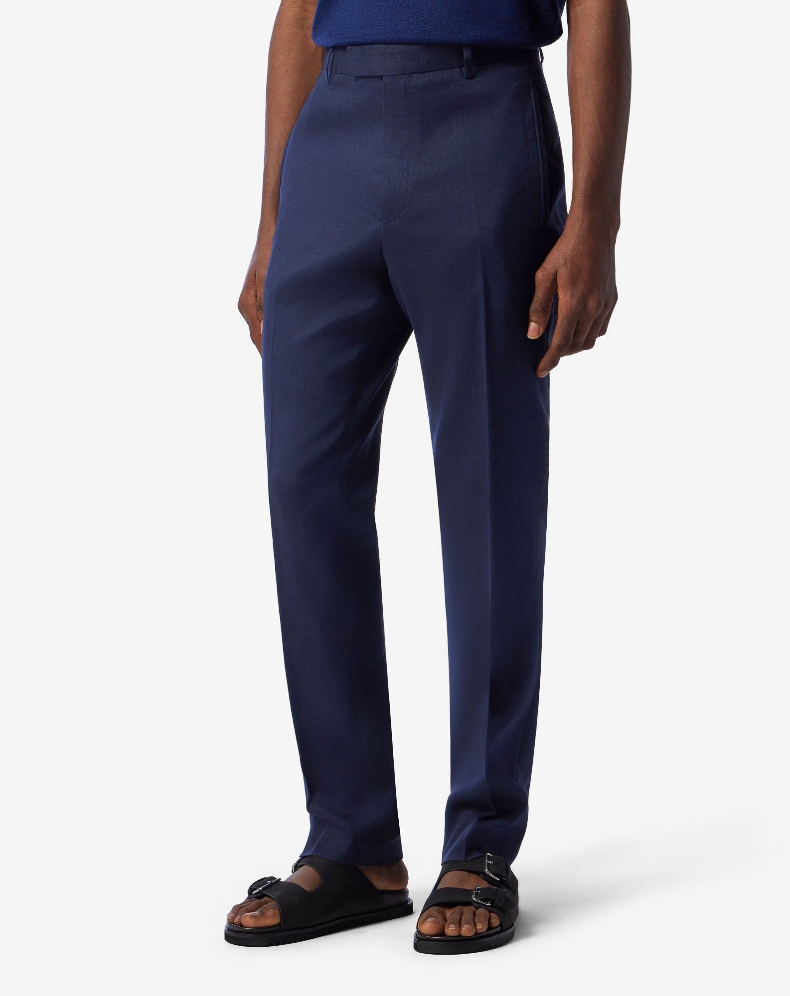 Blue linen, wool and mohair chinos