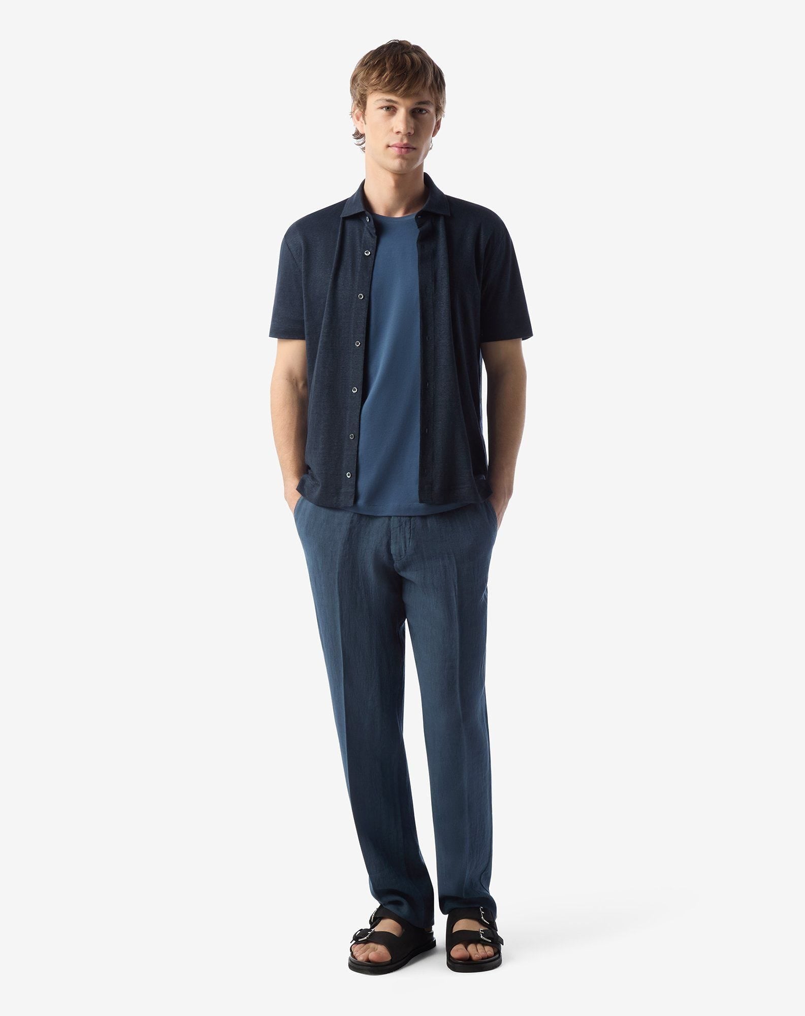Blue pure linen trousers