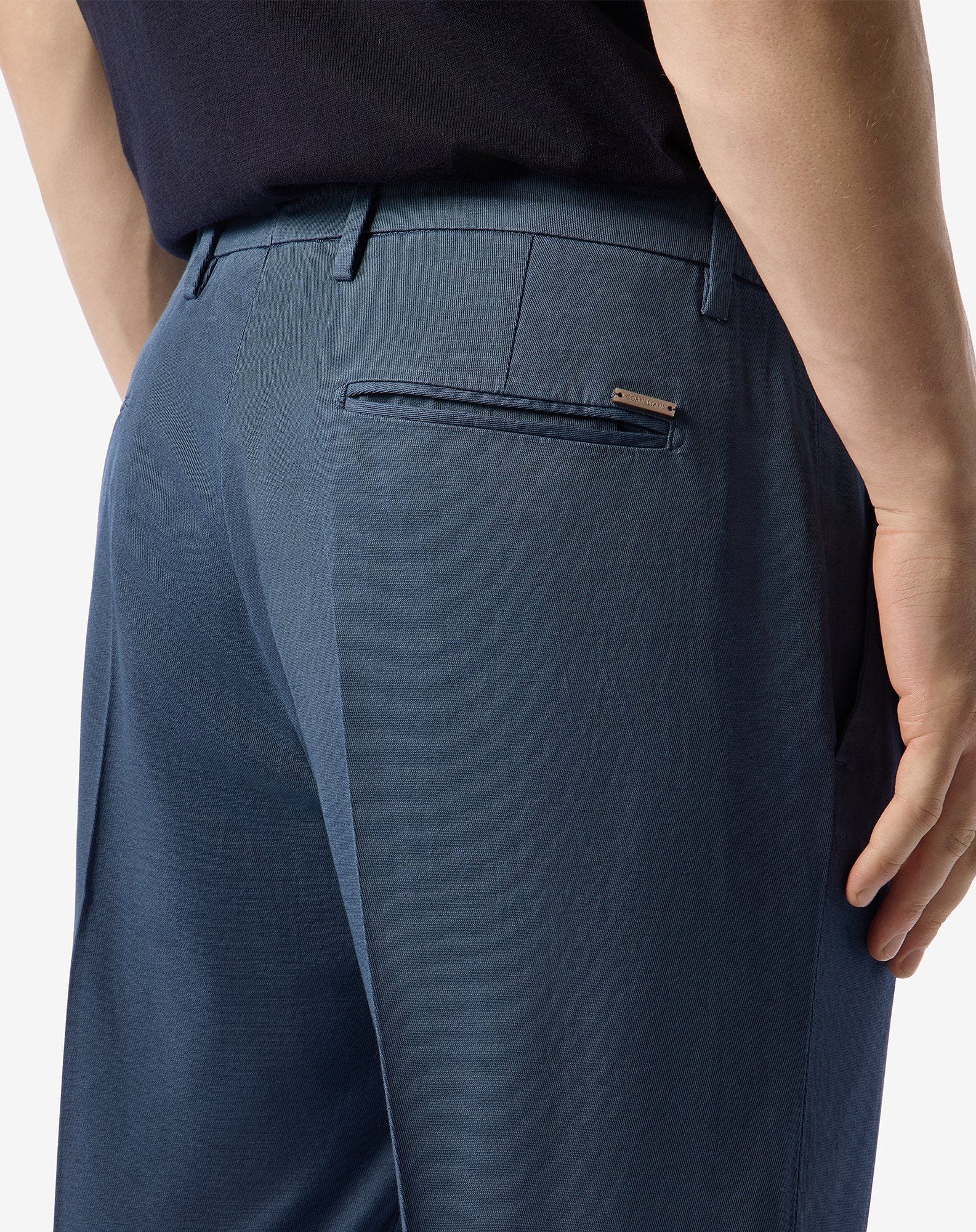 Blue stretch cotton and linen chinos