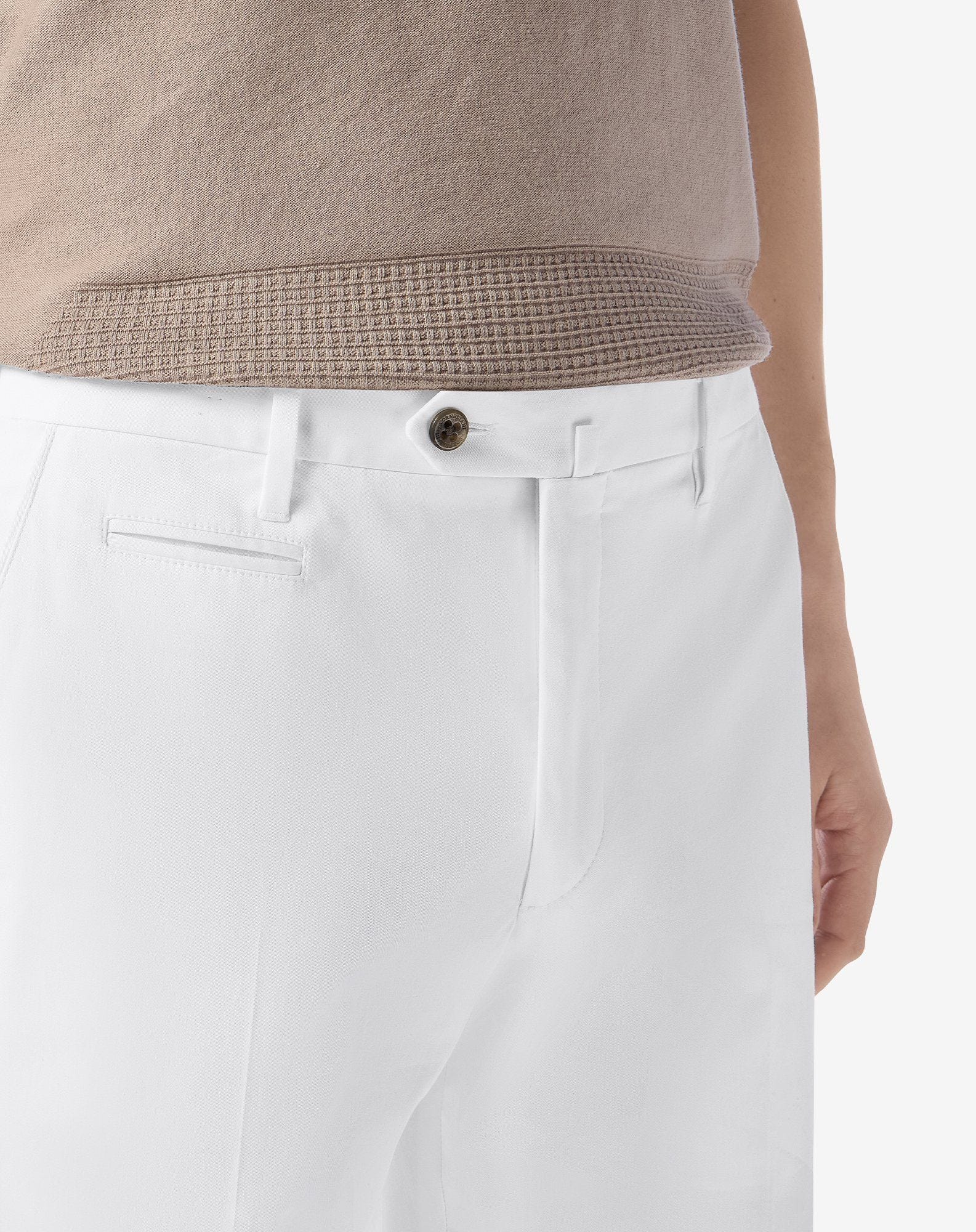 White stretch cotton gabardine trousers